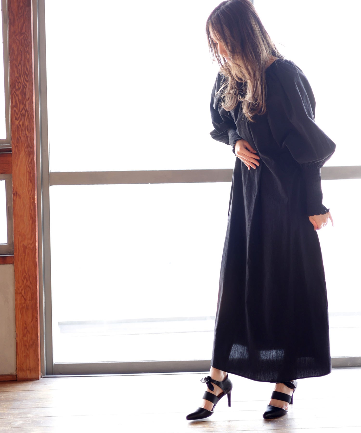 取り外しできるリボン付きゴムストラップピンヒールポインテッドトゥパンプス▲返品交換不可