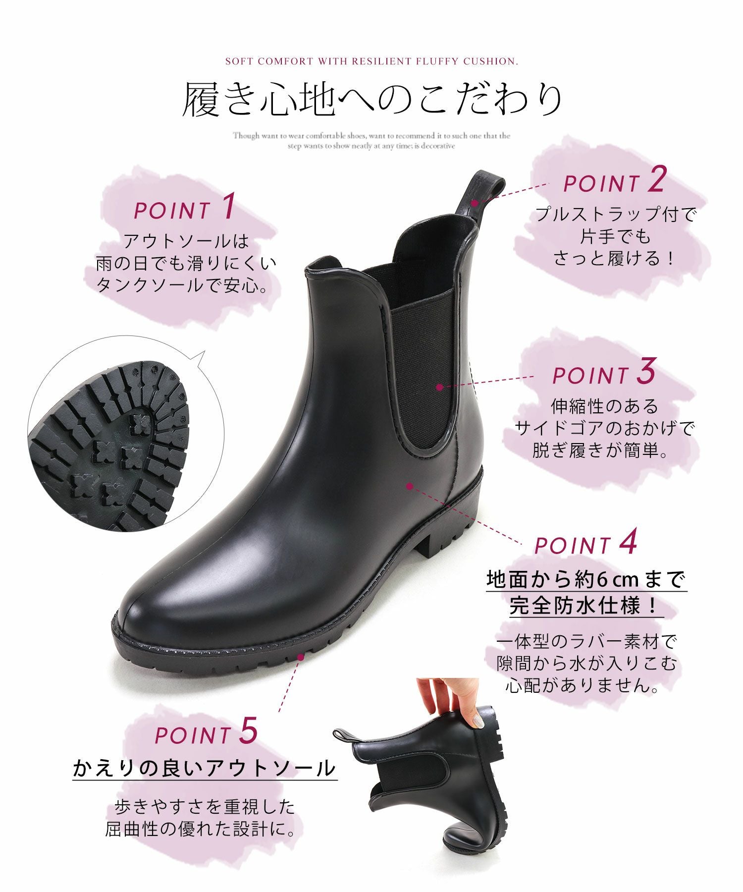 防水サイドゴアレインブーツ