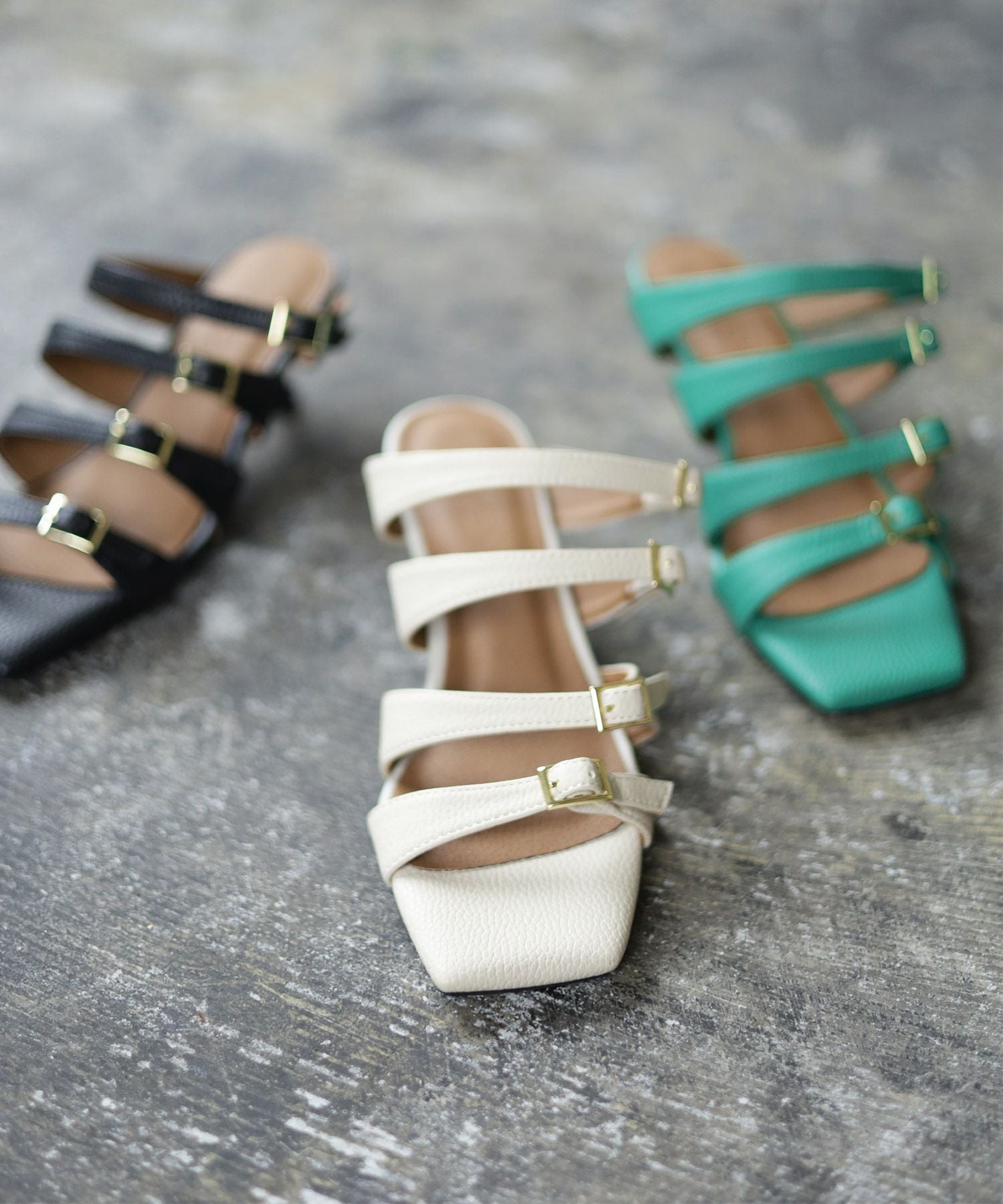 オールストラップスクエアトゥミュールサンダル▲返品交換不可