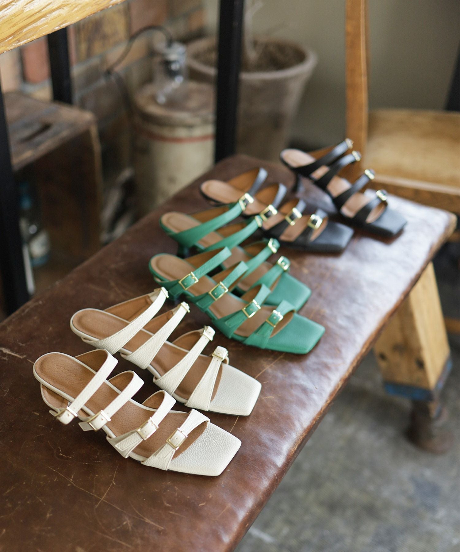 オールストラップスクエアトゥミュールサンダル▲返品交換不可