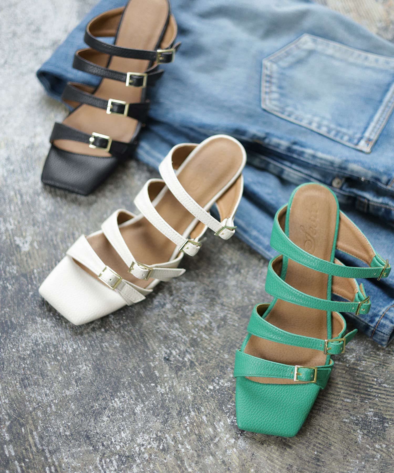 オールストラップスクエアトゥミュールサンダル▲返品交換不可