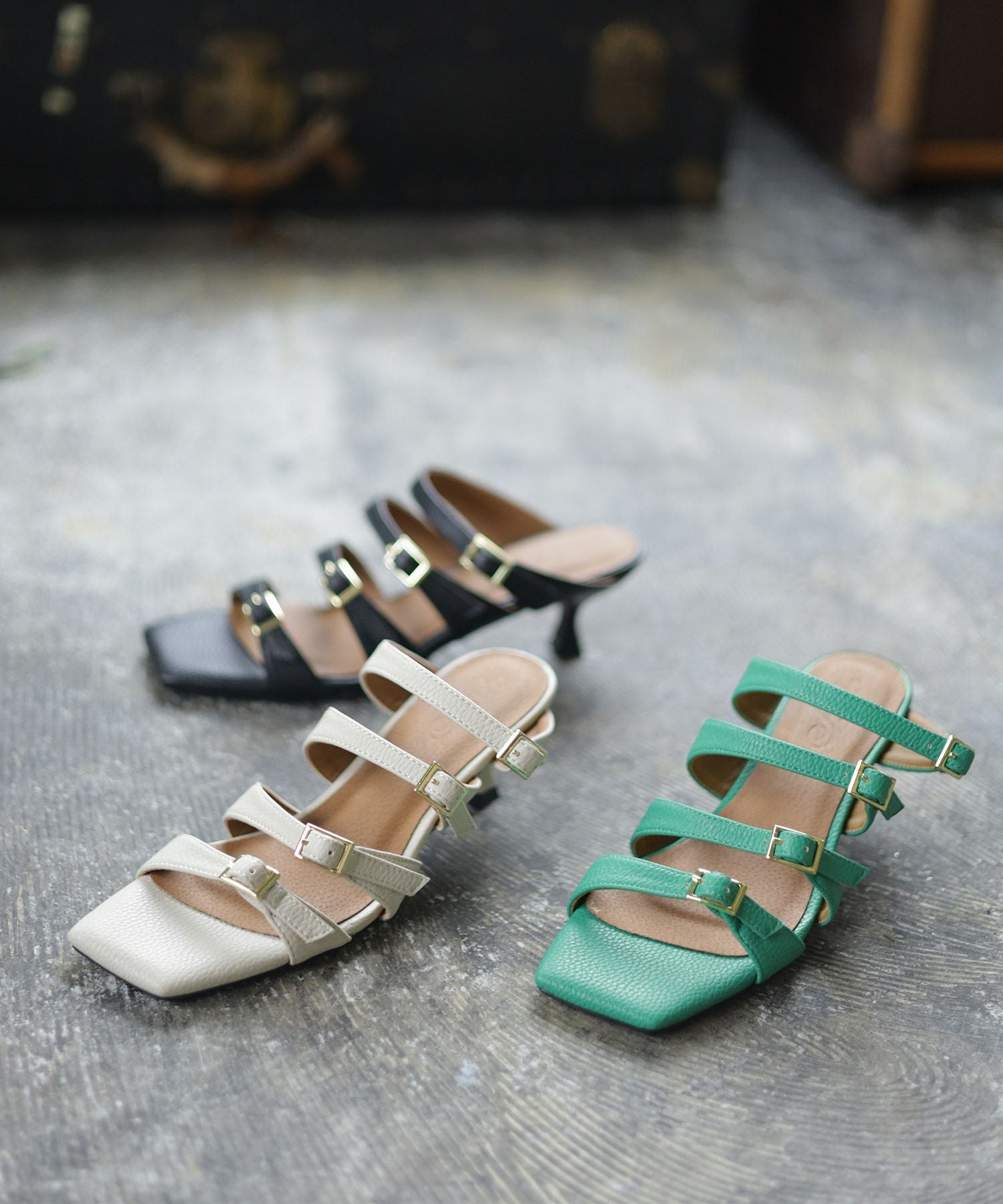 オールストラップスクエアトゥミュールサンダル▲返品交換不可