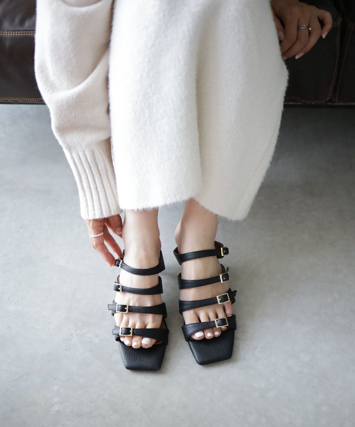 オールストラップスクエアトゥミュールサンダル▲返品交換不可