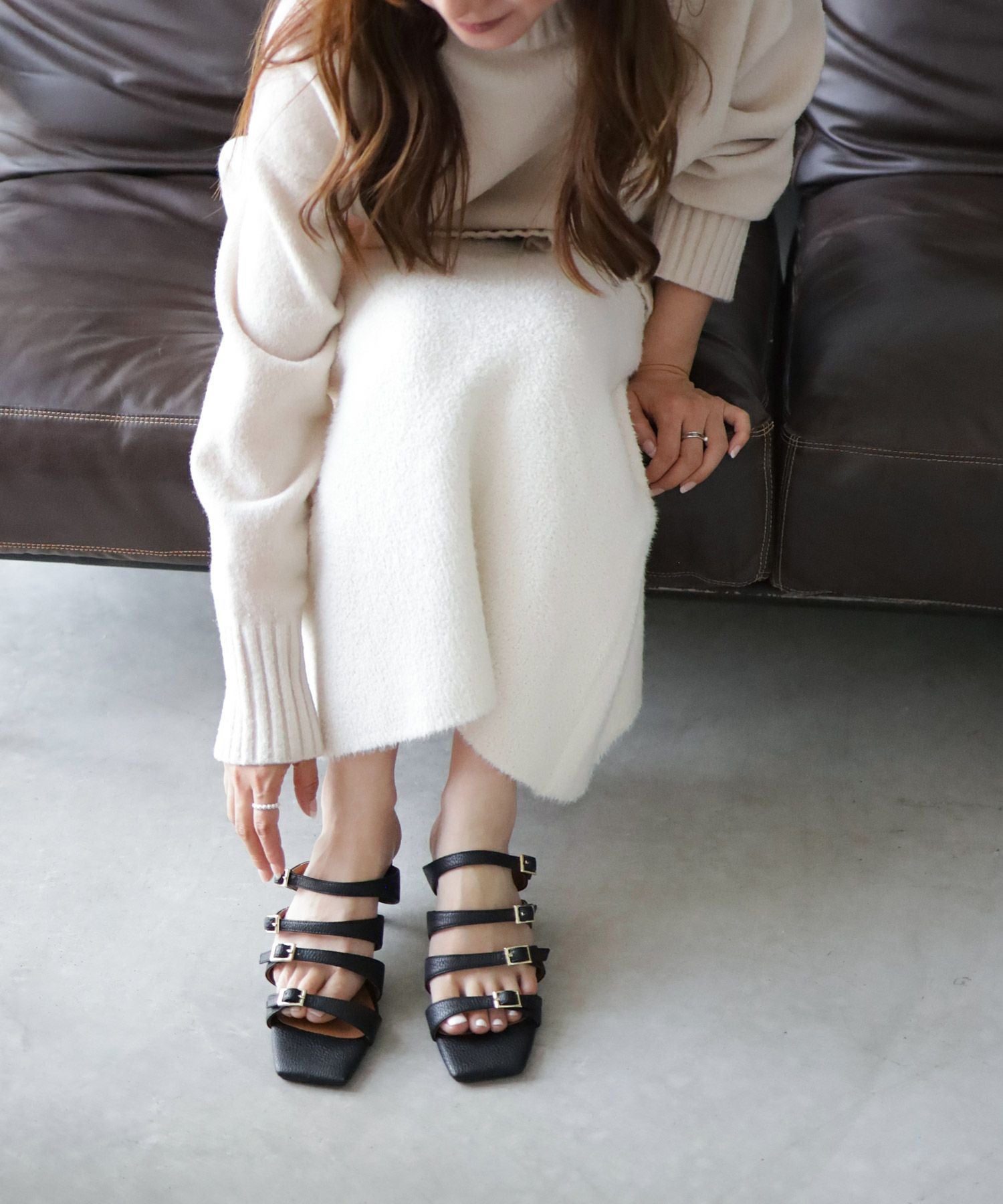 オールストラップスクエアトゥミュールサンダル▲返品交換不可