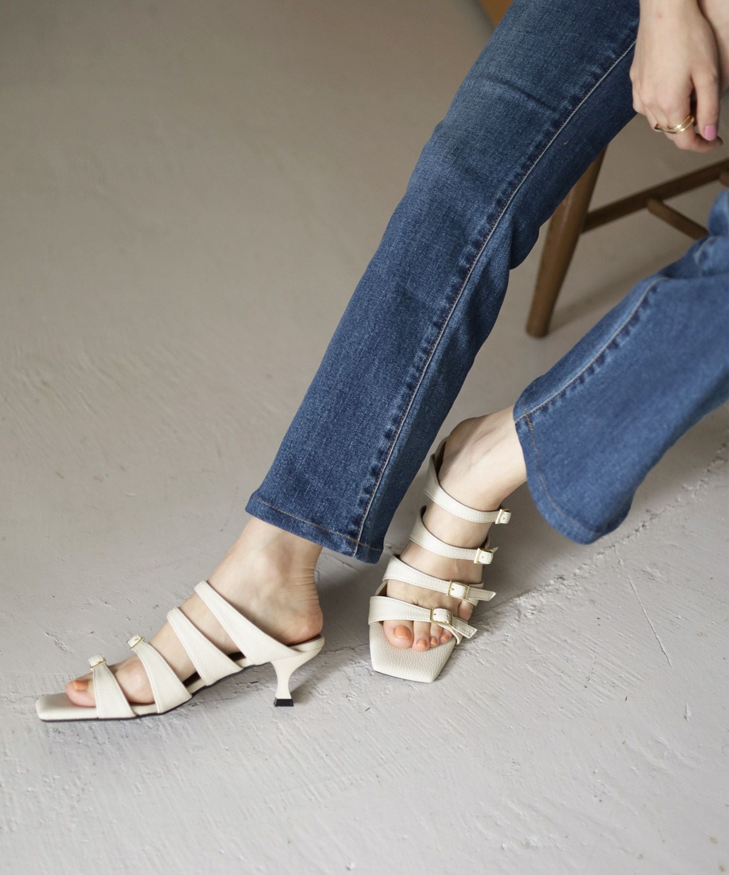 オールストラップスクエアトゥミュールサンダル▲返品交換不可