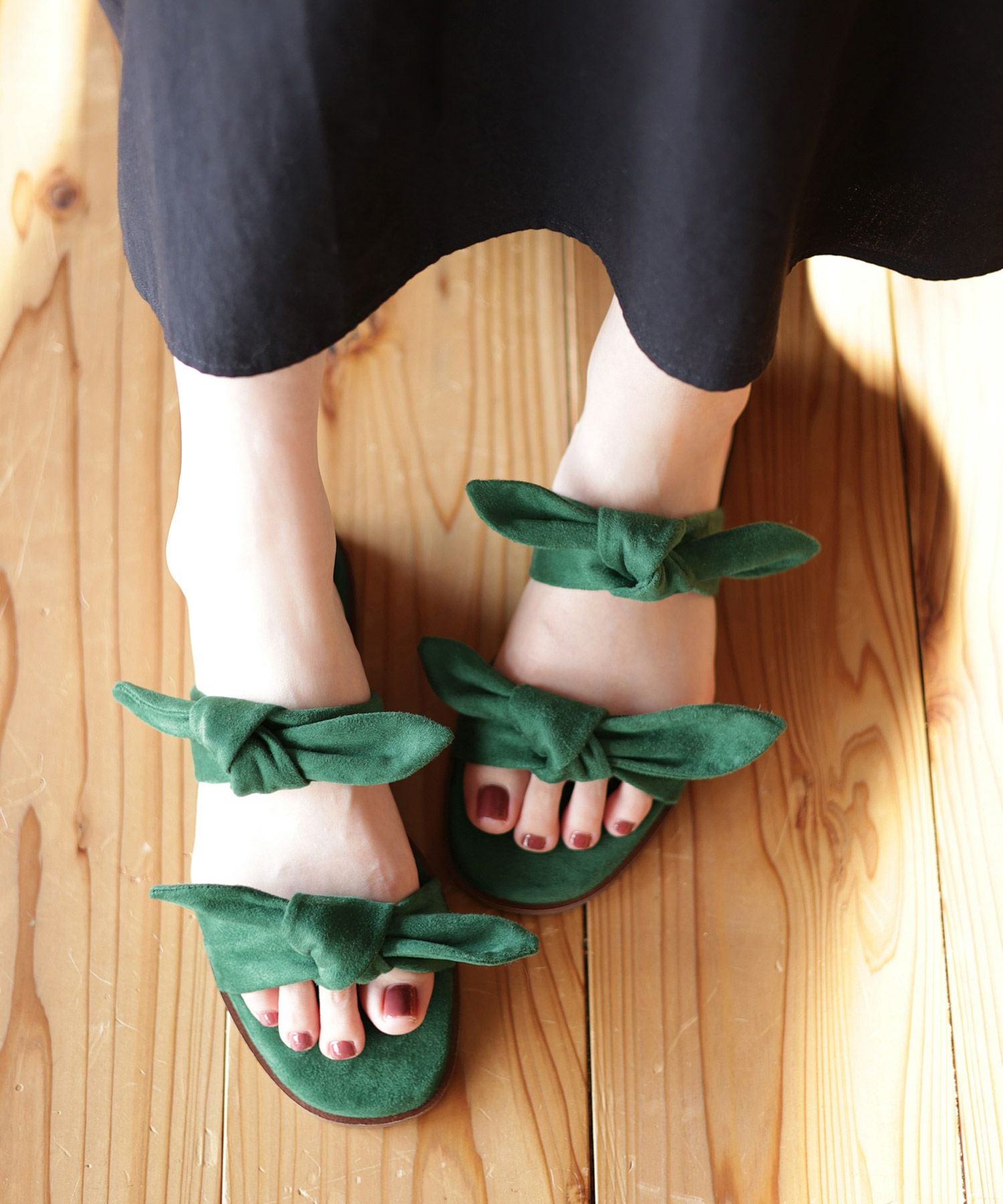 取り外しできるダブルリボンフラットミュールサンダル【1点でゆうパケット】▲返品交換不可