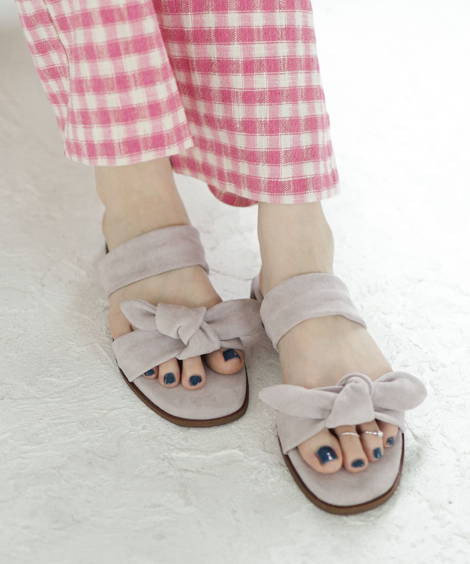 取り外しできるダブルリボンフラットミュールサンダル【1点でゆうパケット】▲返品交換不可