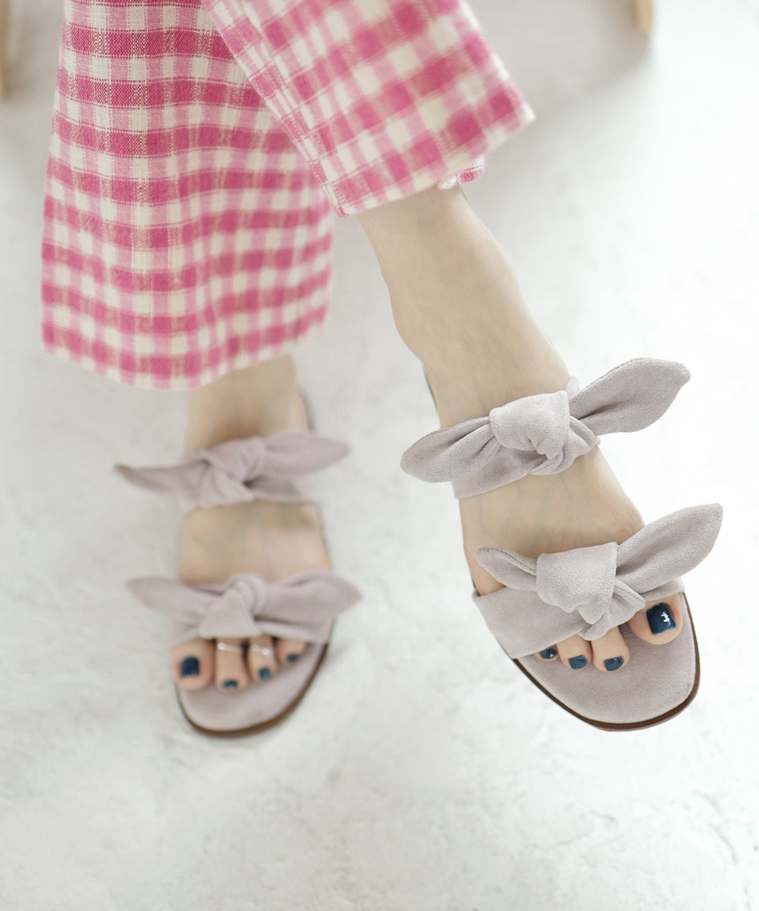 取り外しできるダブルリボンフラットミュールサンダル【1点でゆうパケット】▲返品交換不可