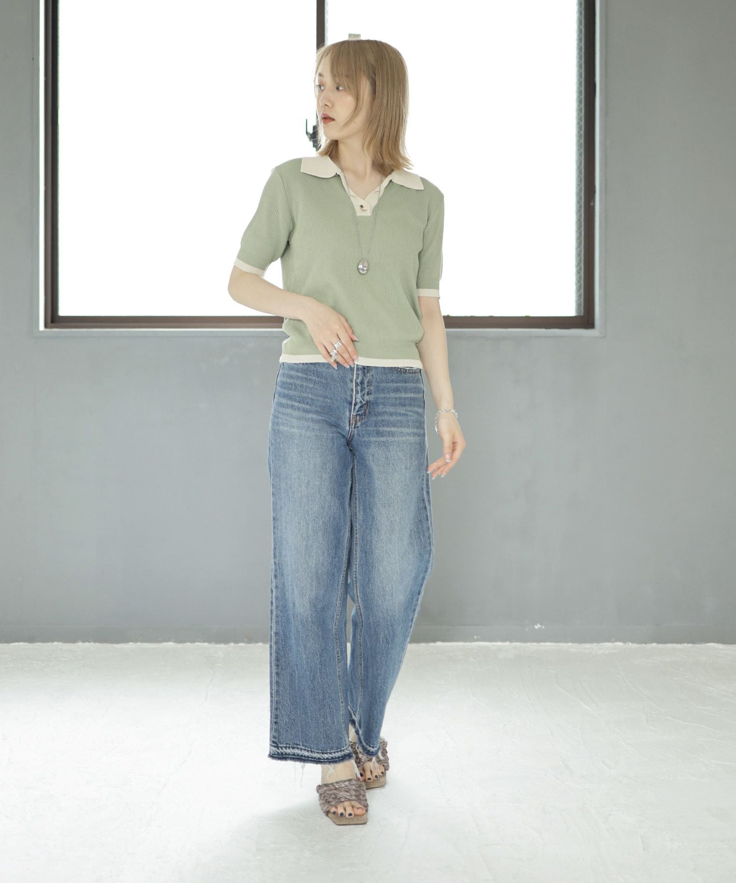 編み込みデザインサークルヒールミュールサンダル▲返品不可