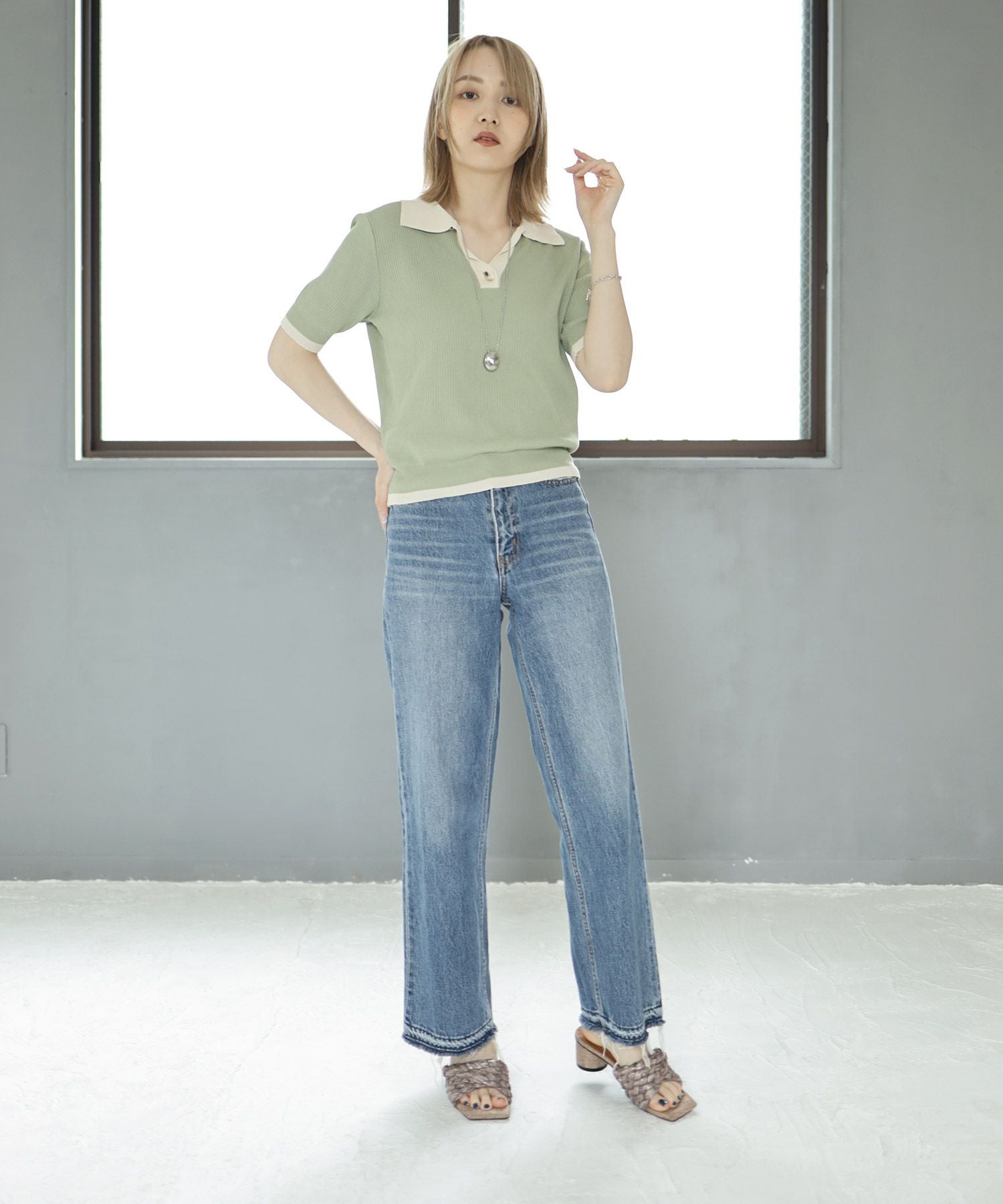 編み込みデザインサークルヒールミュールサンダル▲返品不可