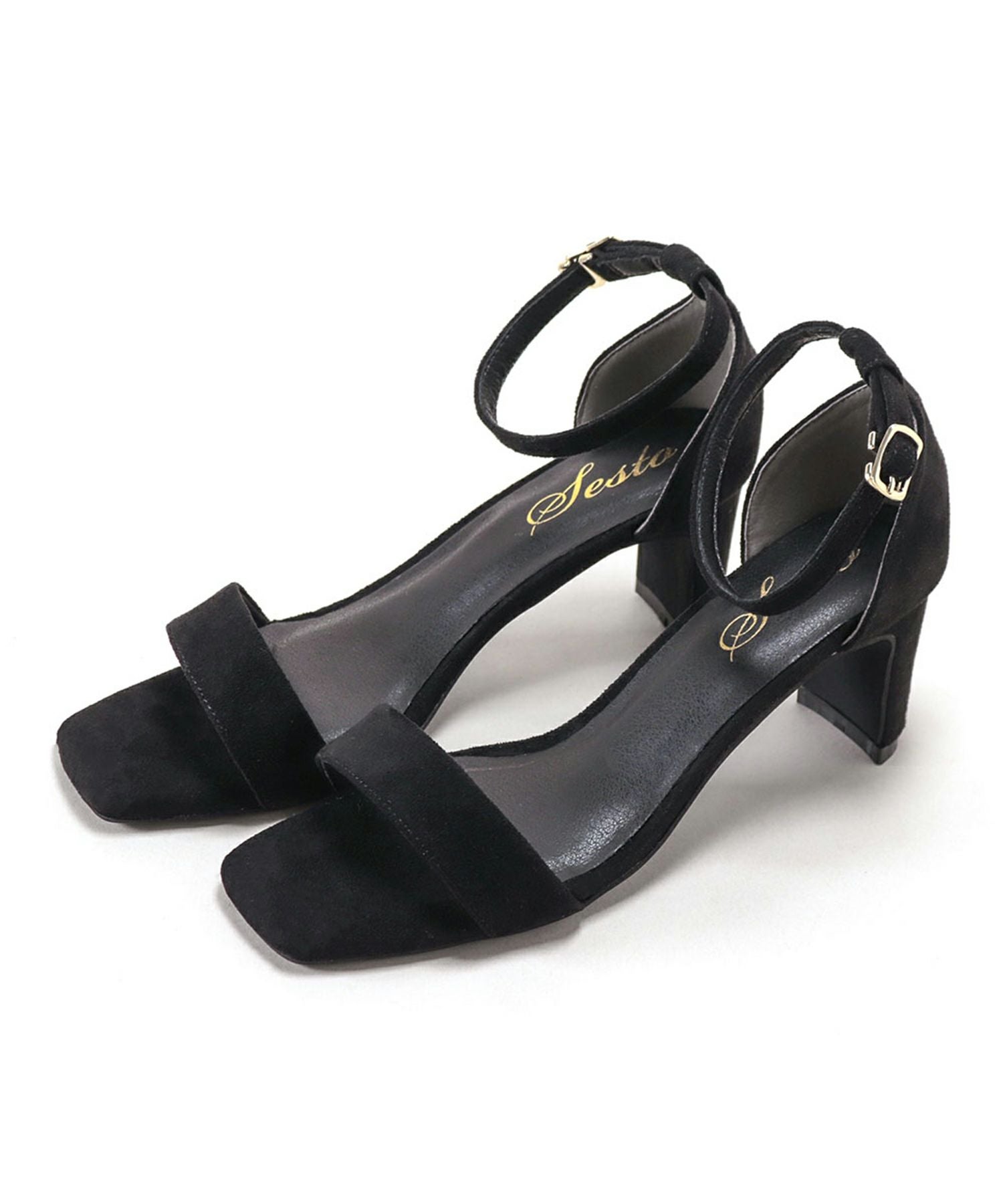 プレートヒールアンクルストラップサンダル 一部3月末頃入荷予定