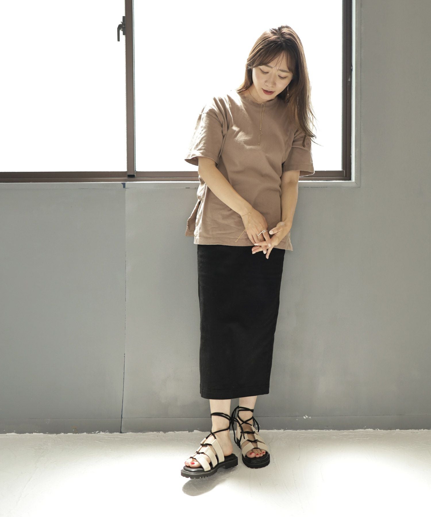 厚底タンクソールの高密度クッションインソールレースアップサンダル▲返品交換不可