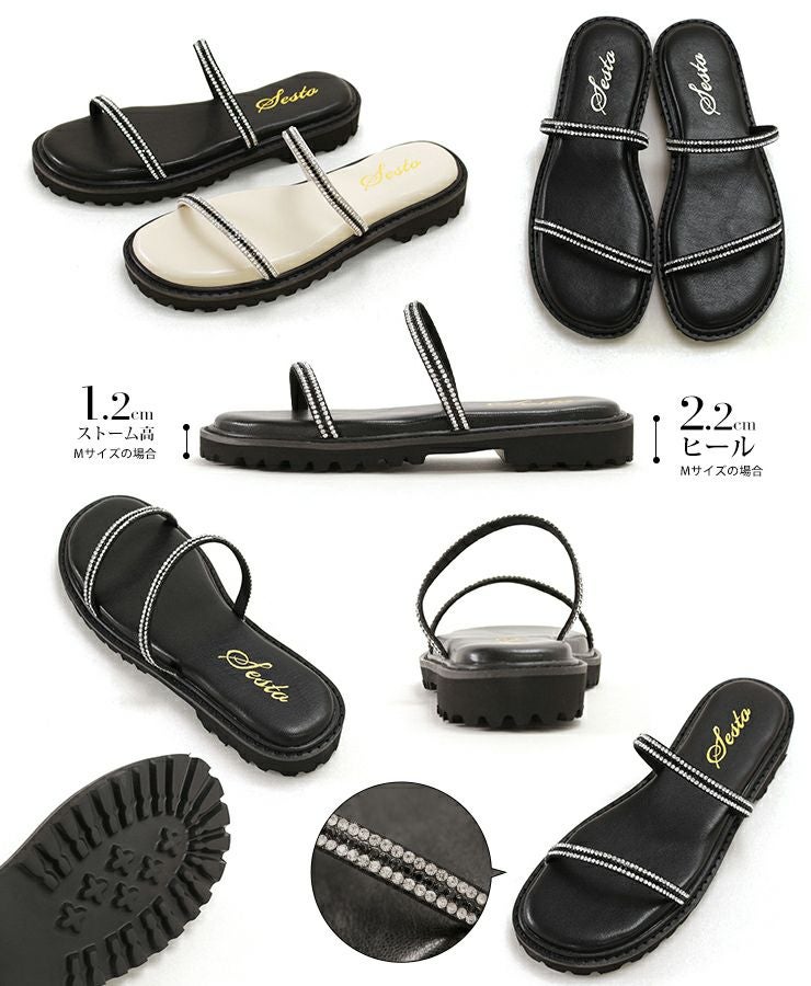 ビジューストラップのトラックソール厚底サンダル▲返品交換不可