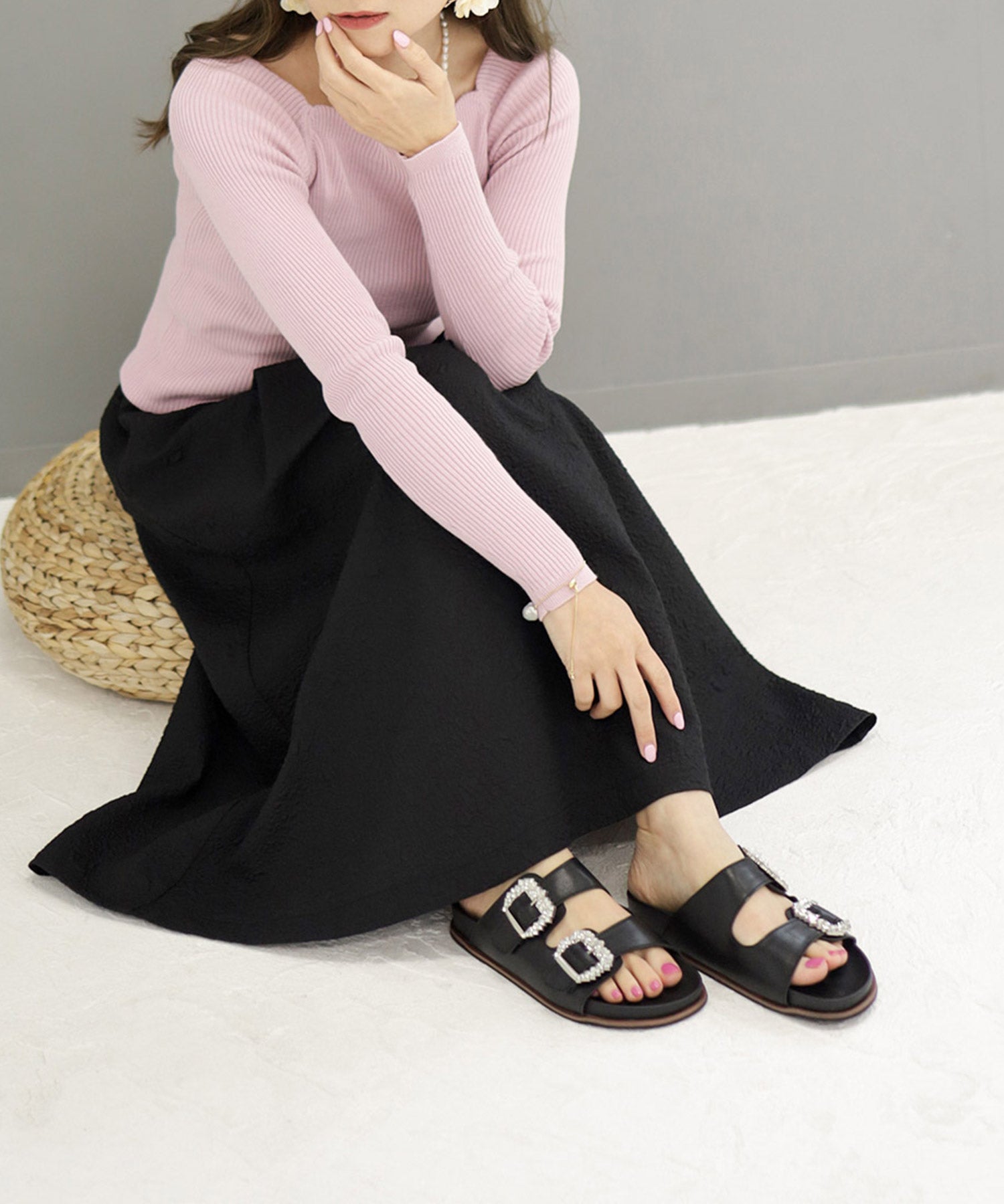 ビジューモチーフフットベッドサンダル