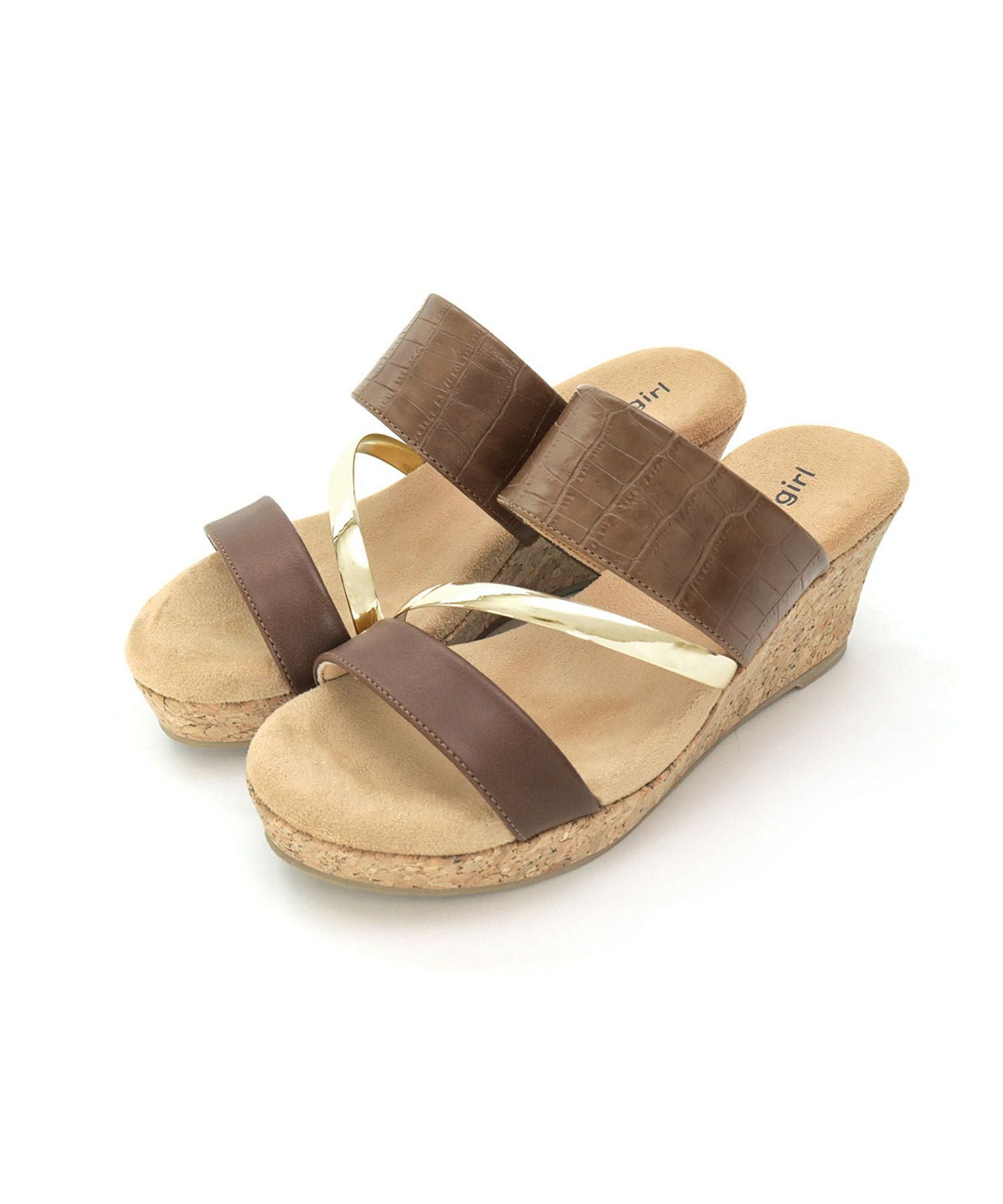 【4E幅広・大きいサイズ】クロコ調カジュアルウェッジミュールサンダル ▲返品交換不可