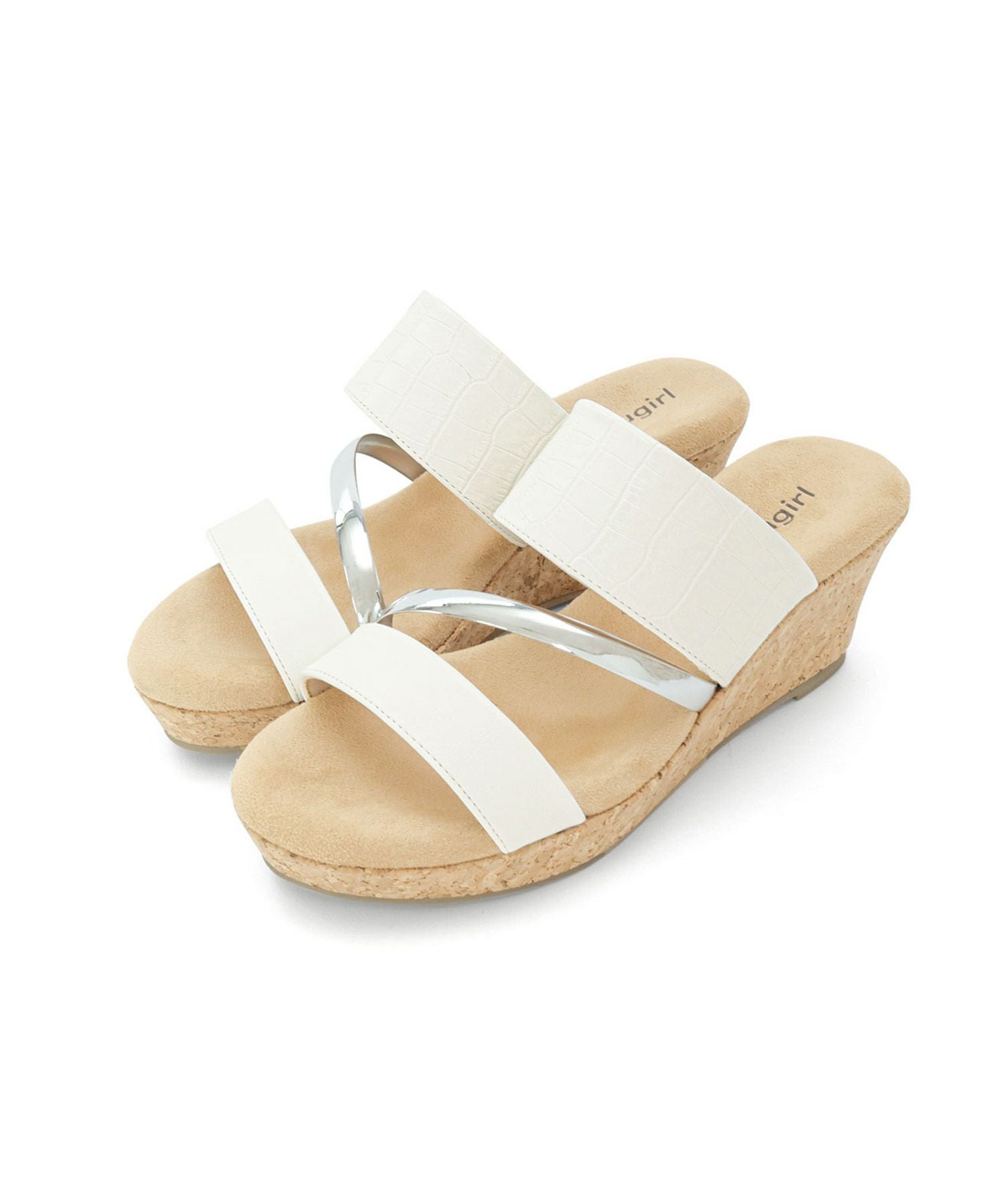 【4E幅広・大きいサイズ】クロコ調カジュアルウェッジミュールサンダル ▲返品交換不可