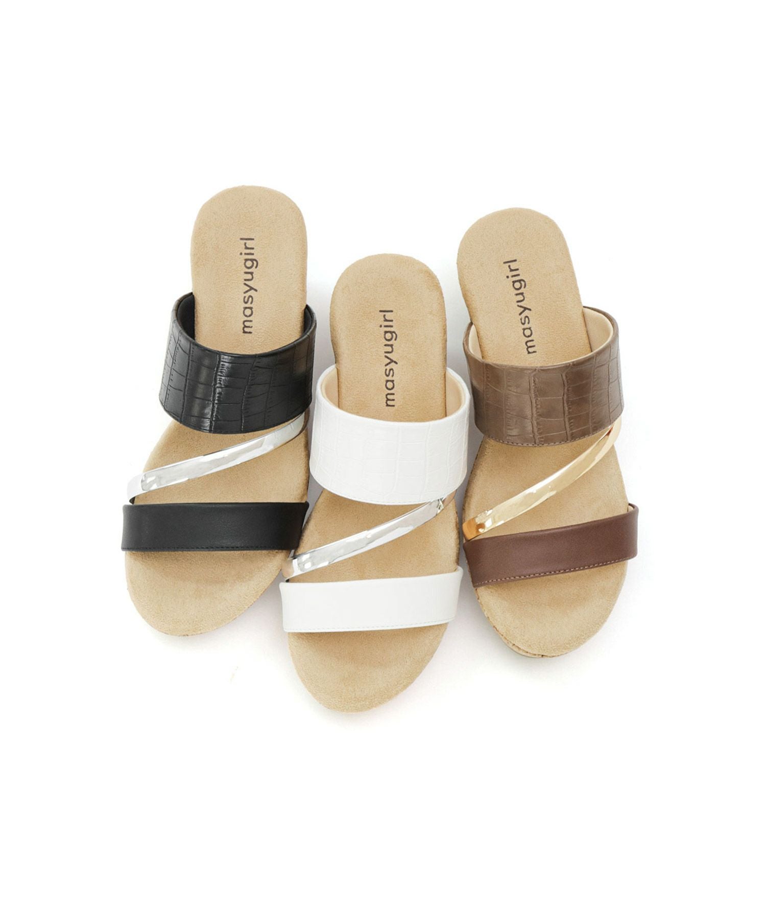 【4E幅広・大きいサイズ】クロコ調カジュアルウェッジミュールサンダル ▲返品交換不可