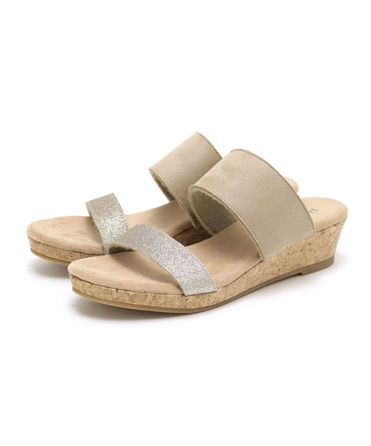 【4E幅広・大きいサイズ】ウェッジソールラメサンダル ▲返品交換不可