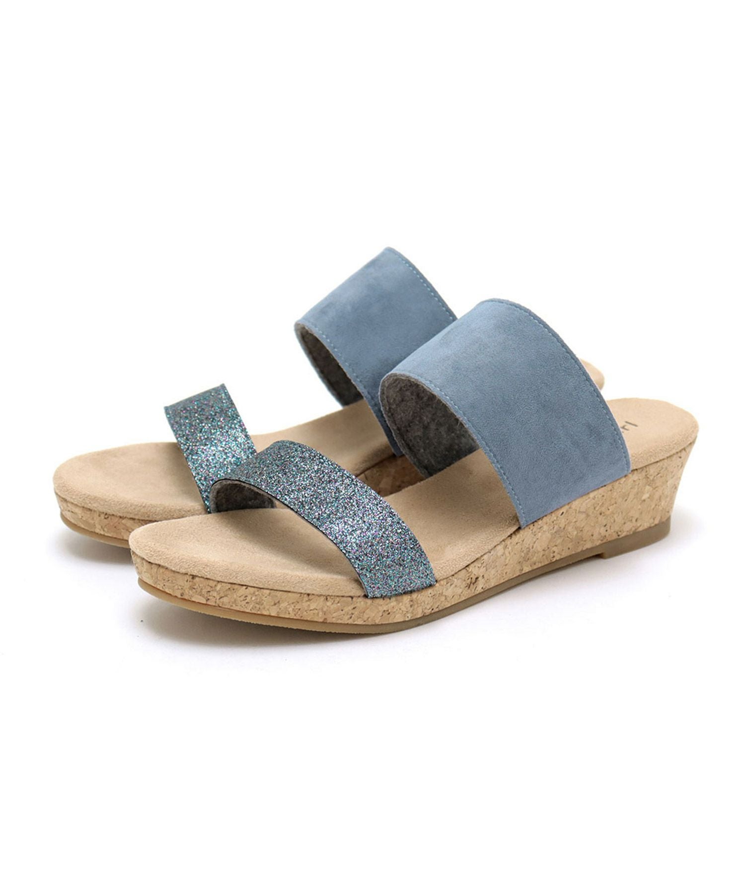 【4E幅広・大きいサイズ】ウェッジソールラメサンダル ▲返品交換不可