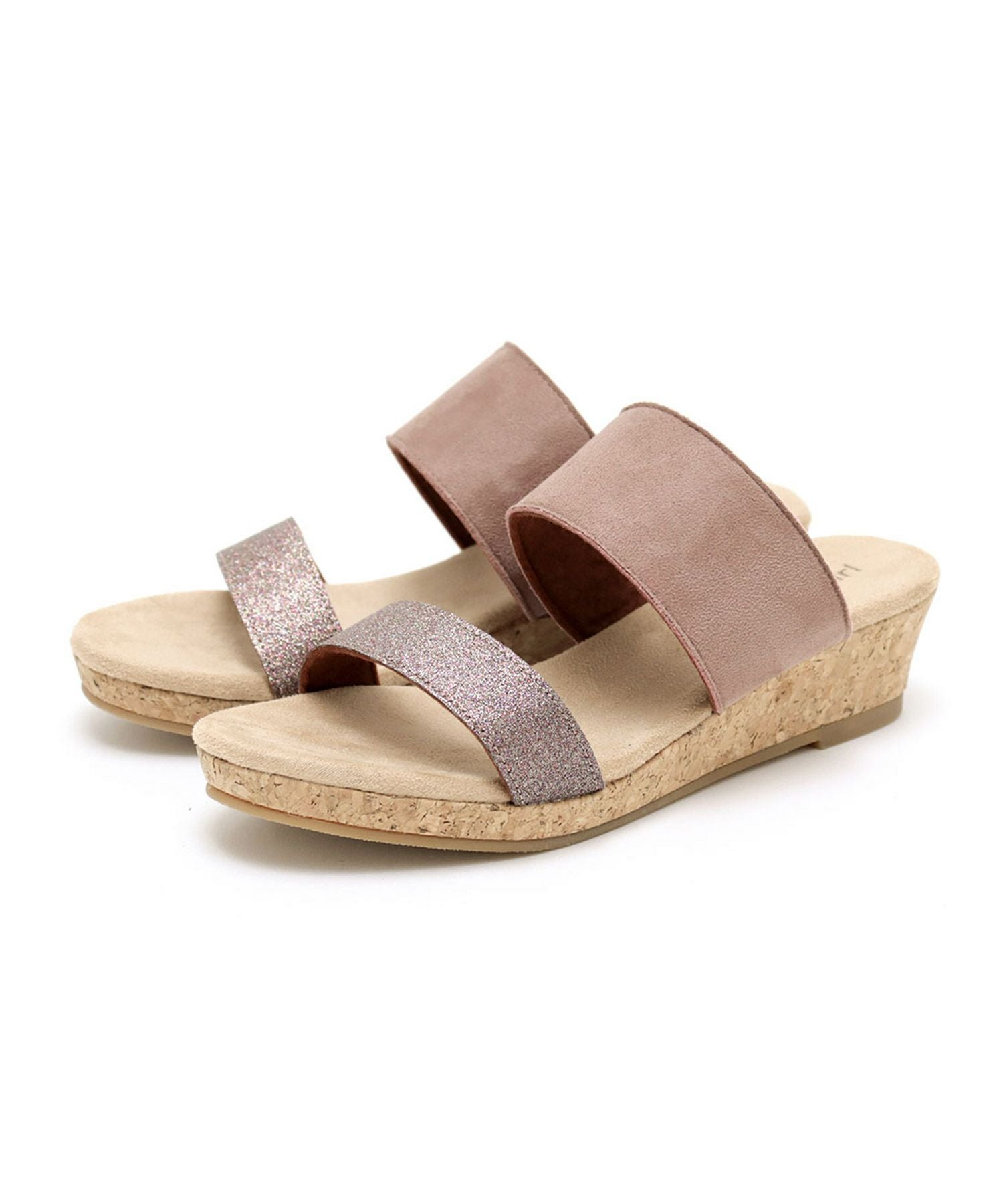 【4E幅広・大きいサイズ】ウェッジソールラメサンダル ▲返品交換不可