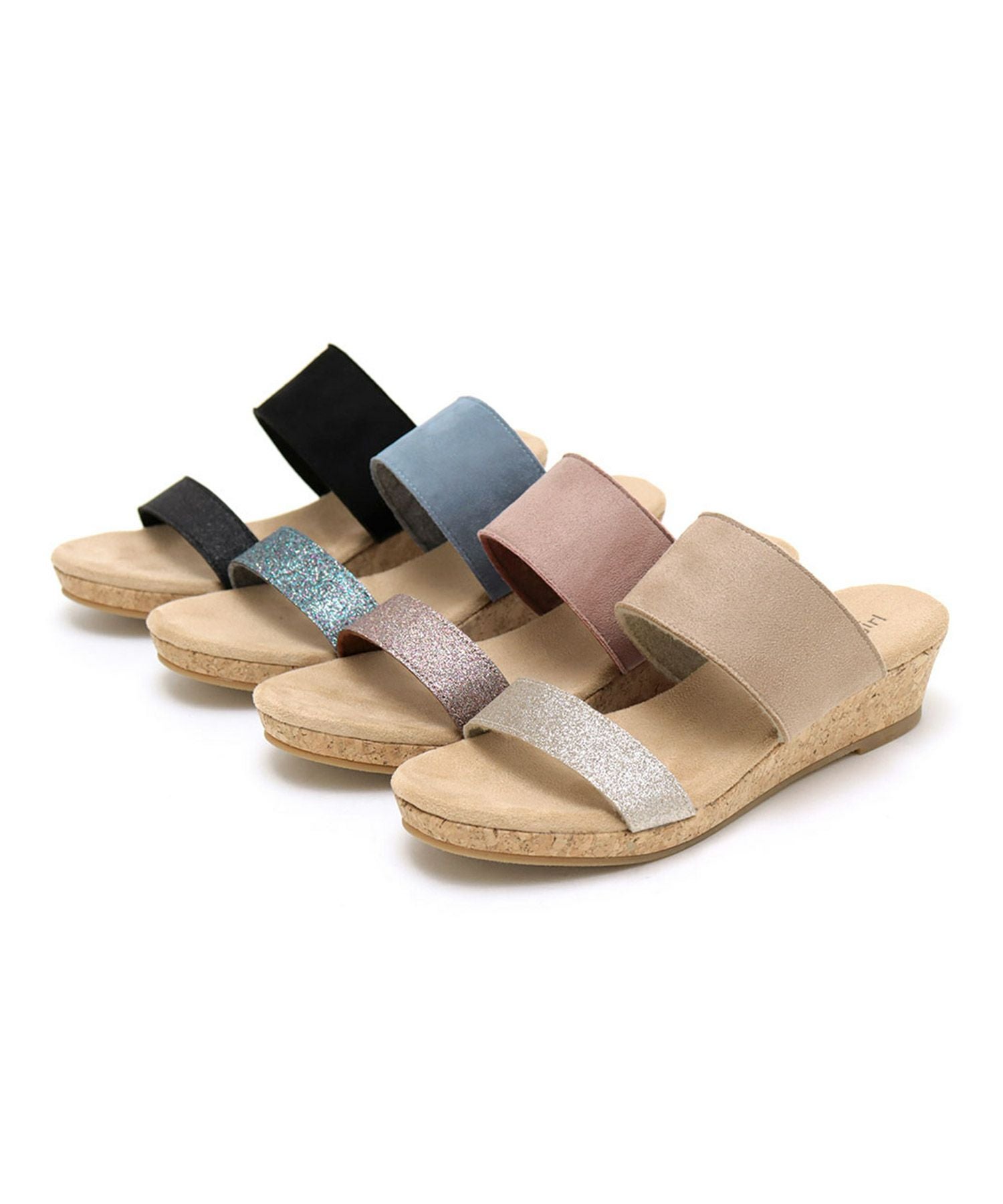 【4E幅広・大きいサイズ】ウェッジソールラメサンダル ▲返品交換不可