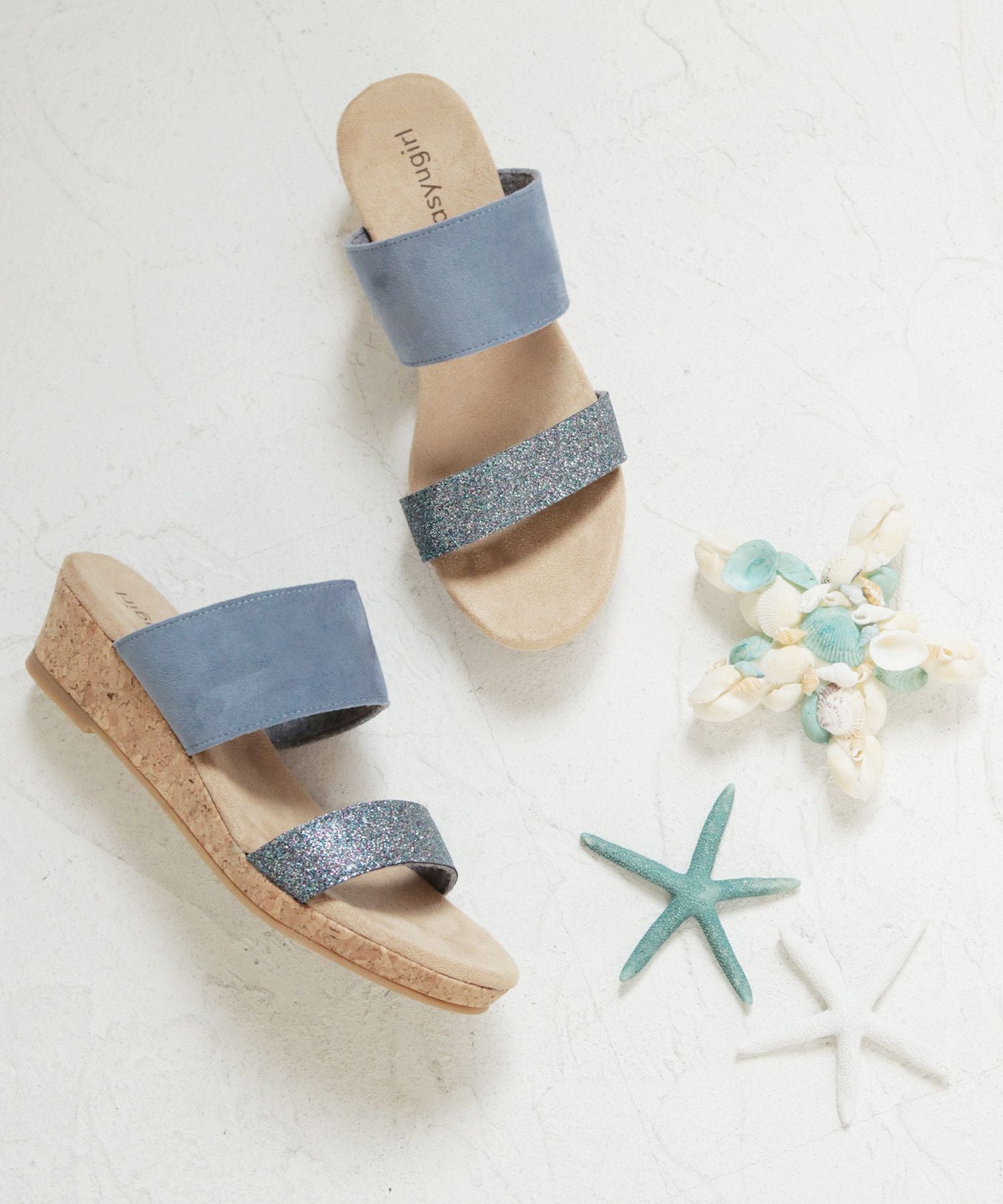 【4E幅広・大きいサイズ】ウェッジソールラメサンダル ▲返品交換不可