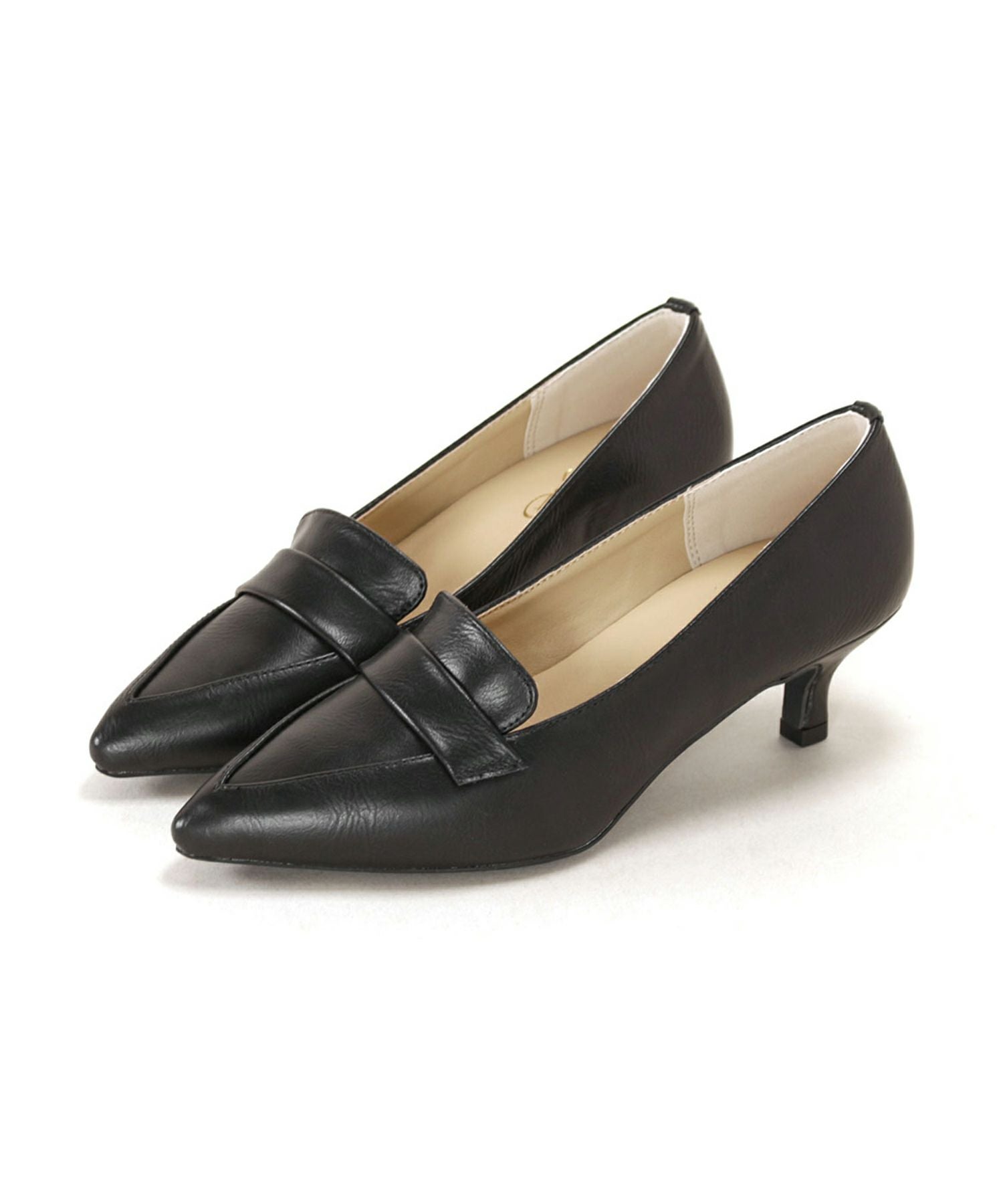 ミドルヒールポインテッドトゥローファーパンプス