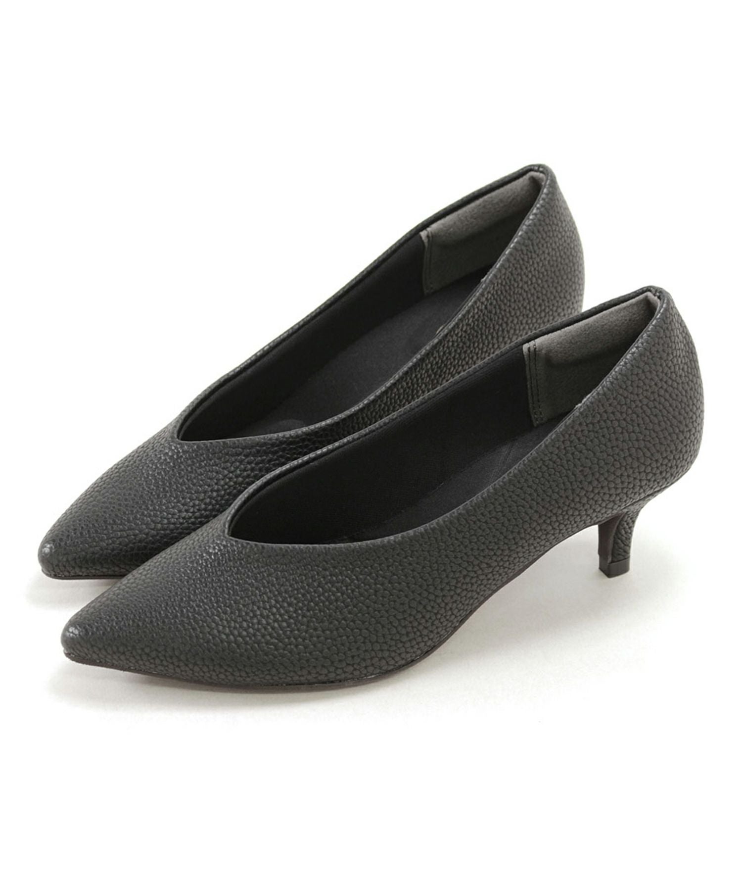 削れないかかとゴム&高機能クッションの美脚ローヒールパンプス