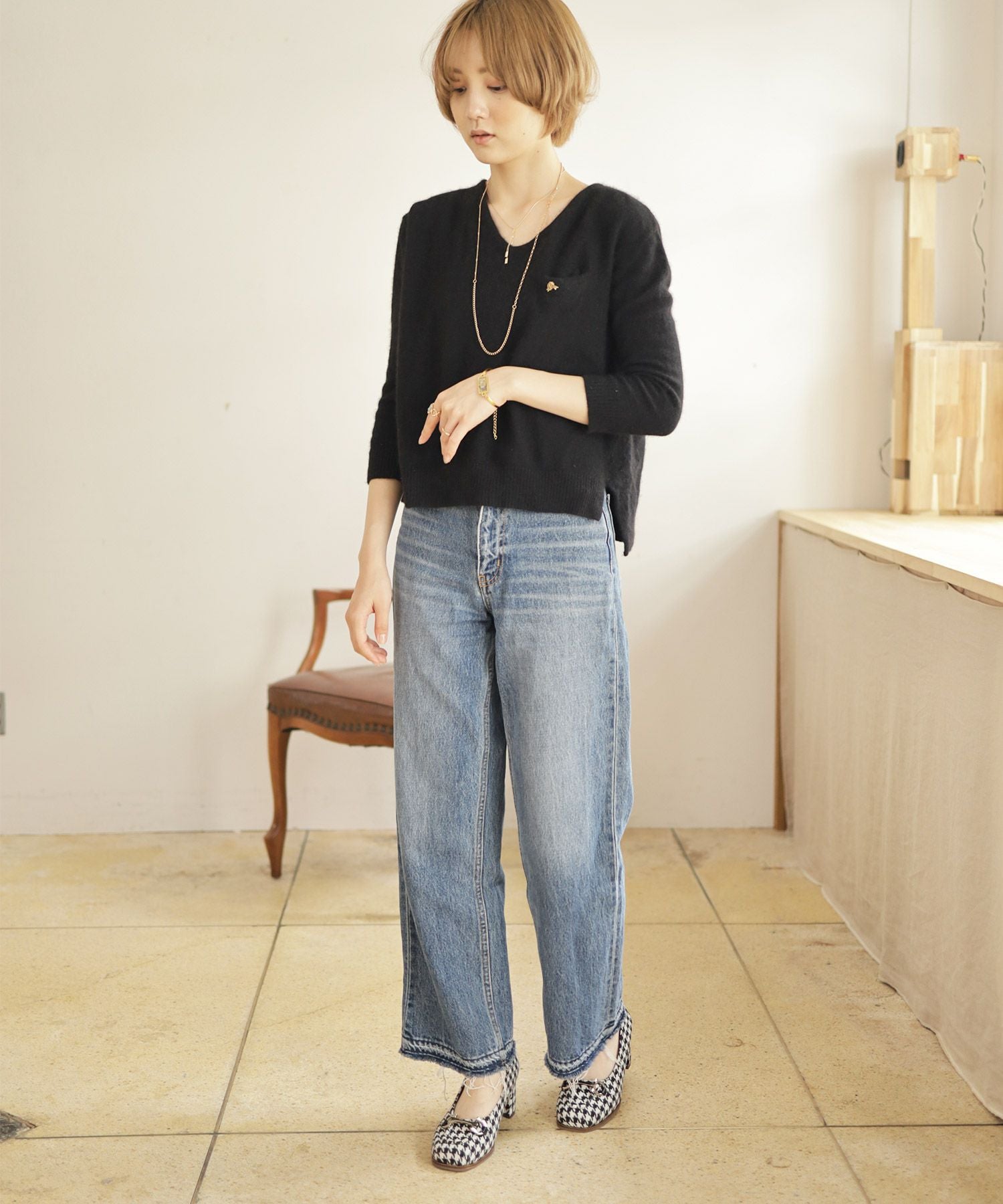 ビット付きフレアヒールパンプス▲返品交換不可