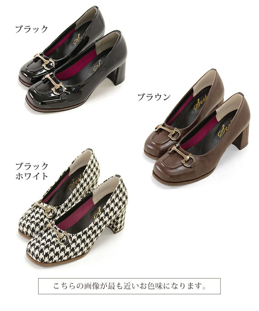 ビット付きフレアヒールパンプス▲返品交換不可