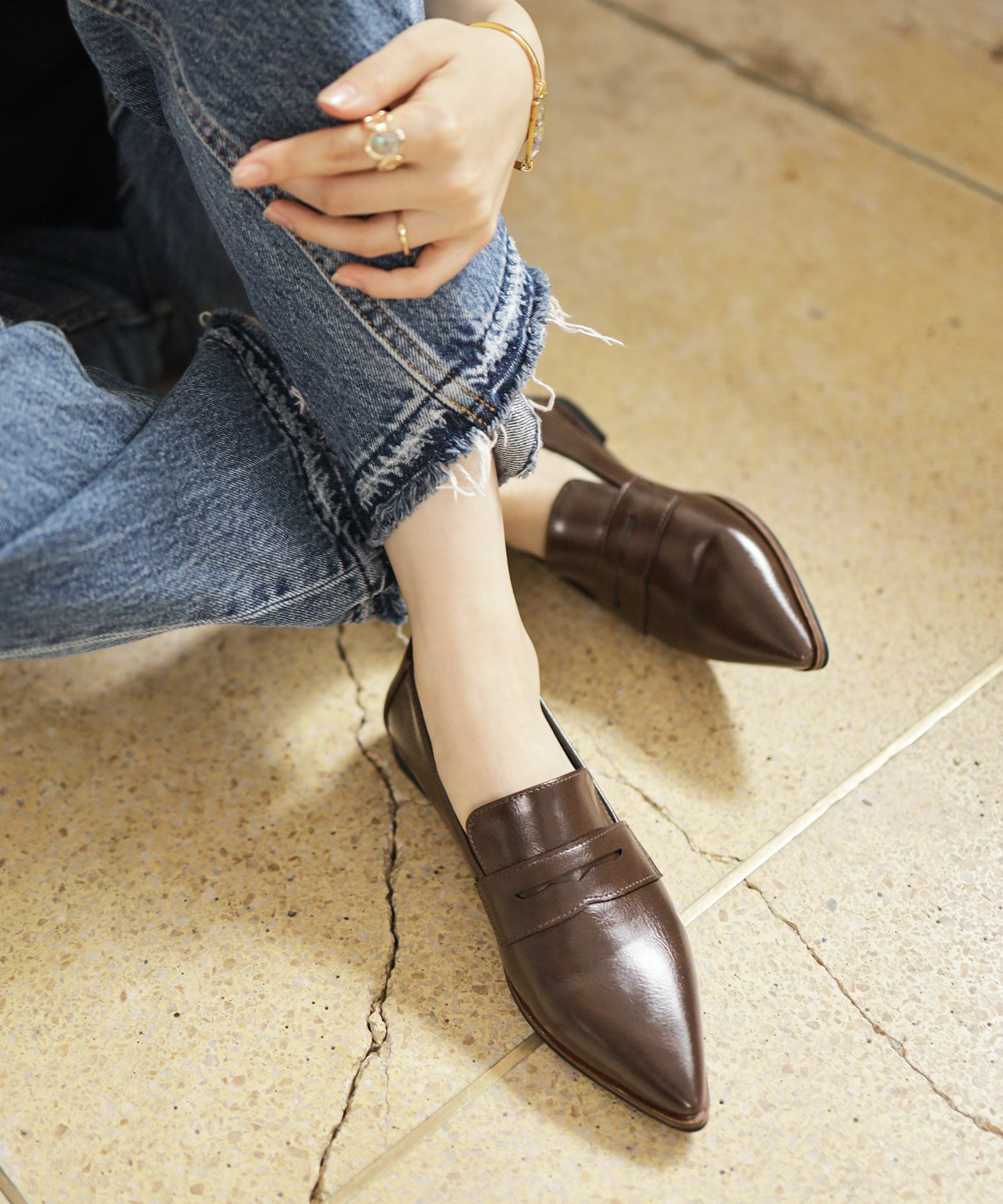 ポインテッドトゥコインローファーパンプス▲返品交換不可