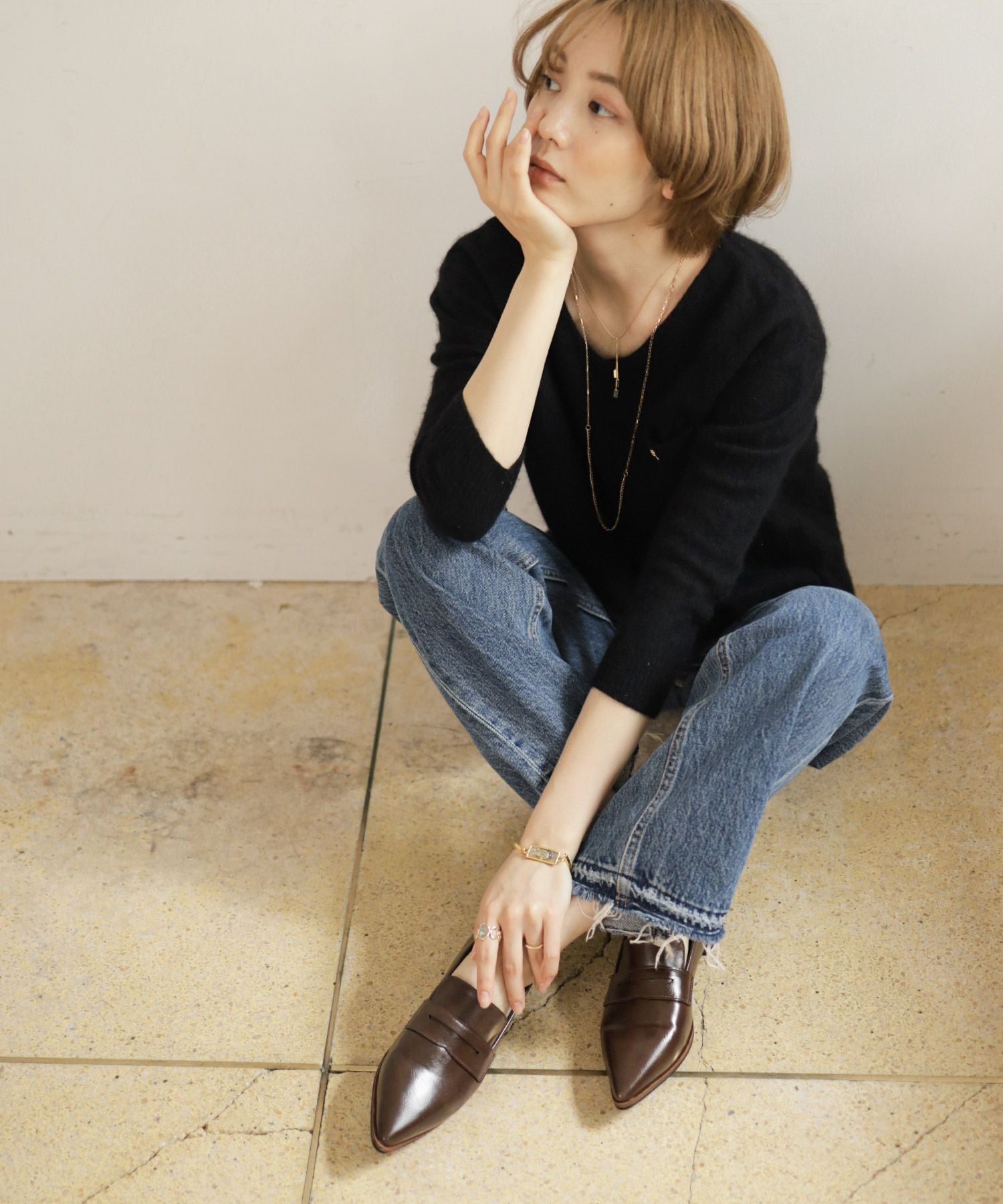 ポインテッドトゥコインローファーパンプス▲返品交換不可