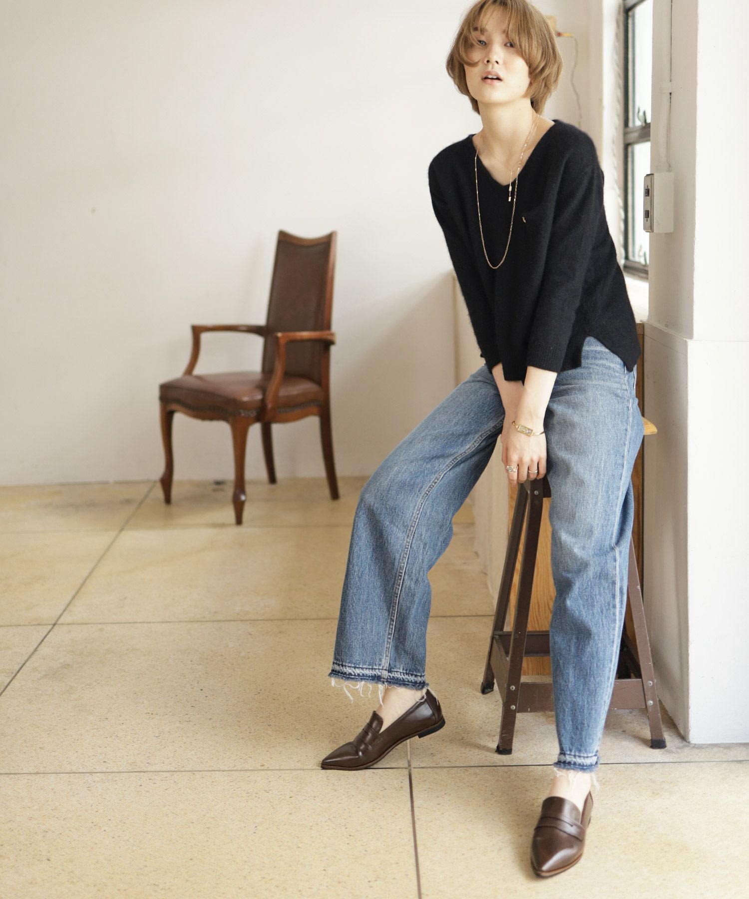 ポインテッドトゥコインローファーパンプス▲返品交換不可