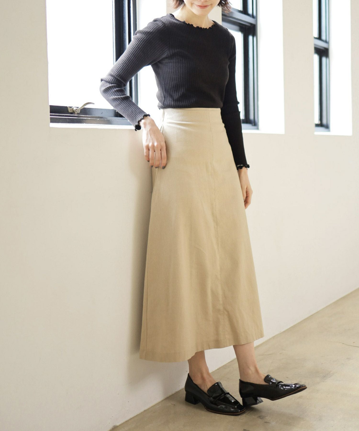 スリムスクエアローヒールローファーパンプス 一部4月上旬入荷予定