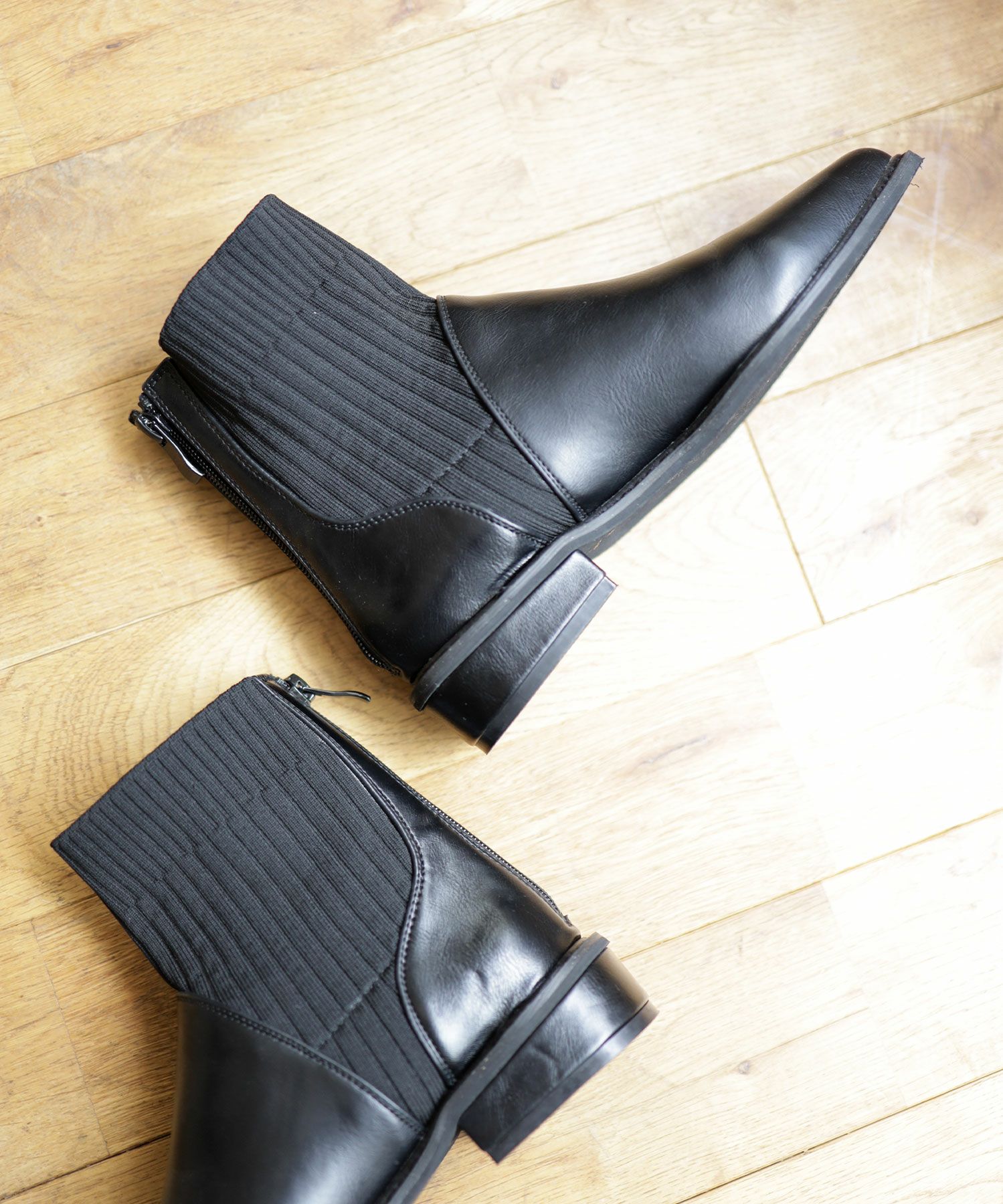 ニットコンビローヒールショートブーツ