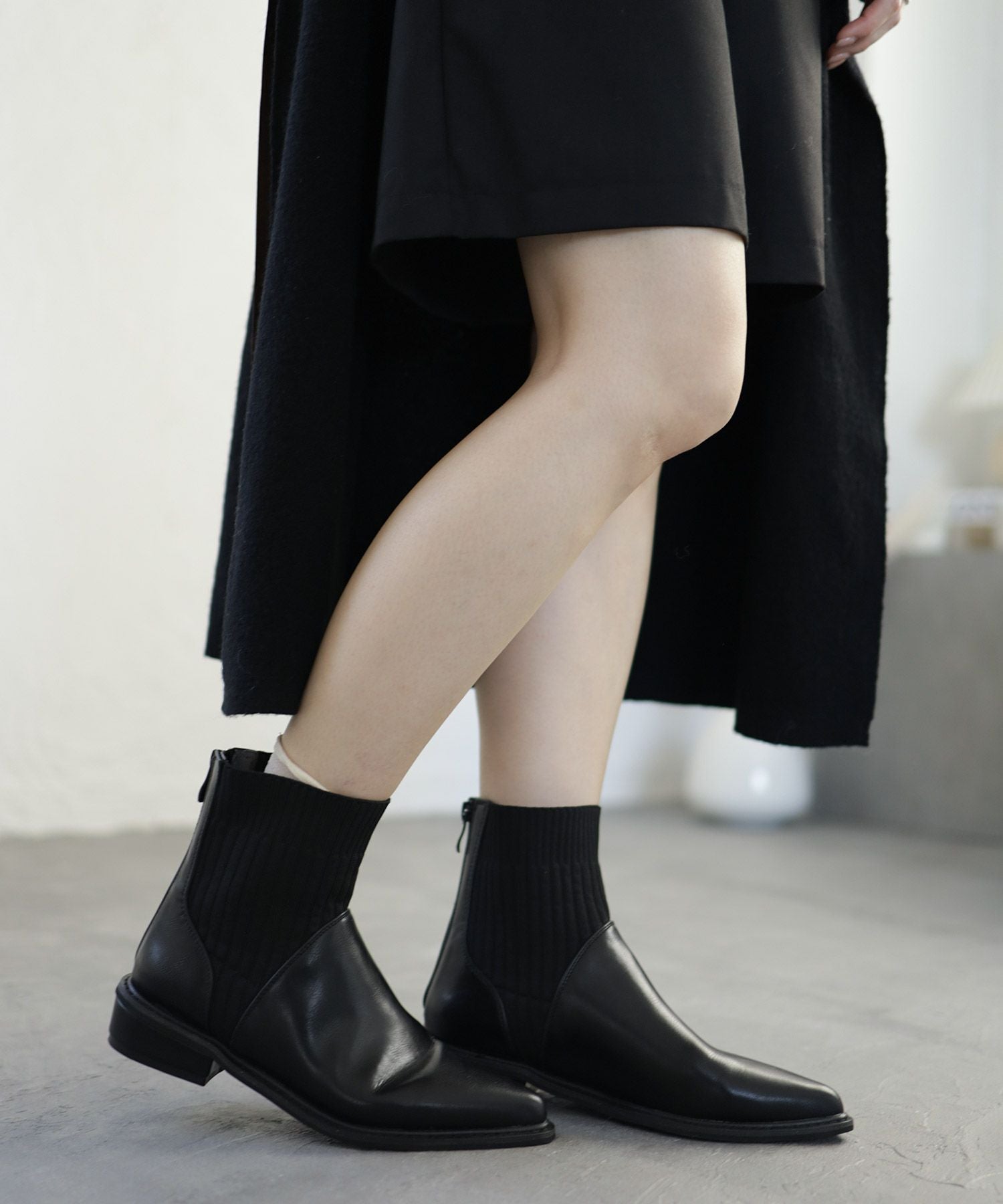 ニットコンビローヒールショートブーツ