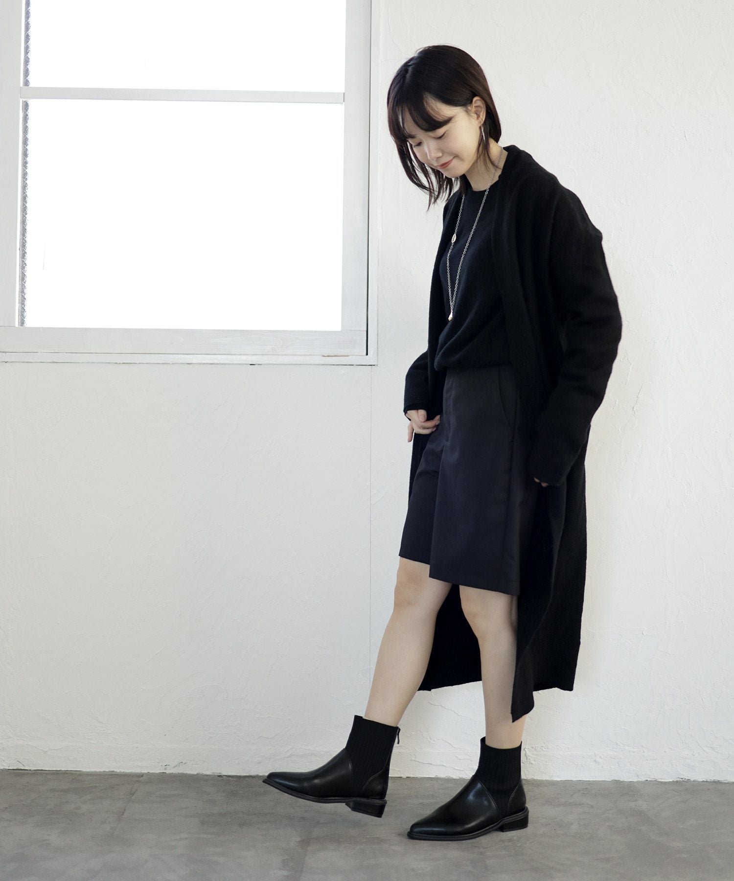 ニットコンビローヒールショートブーツ