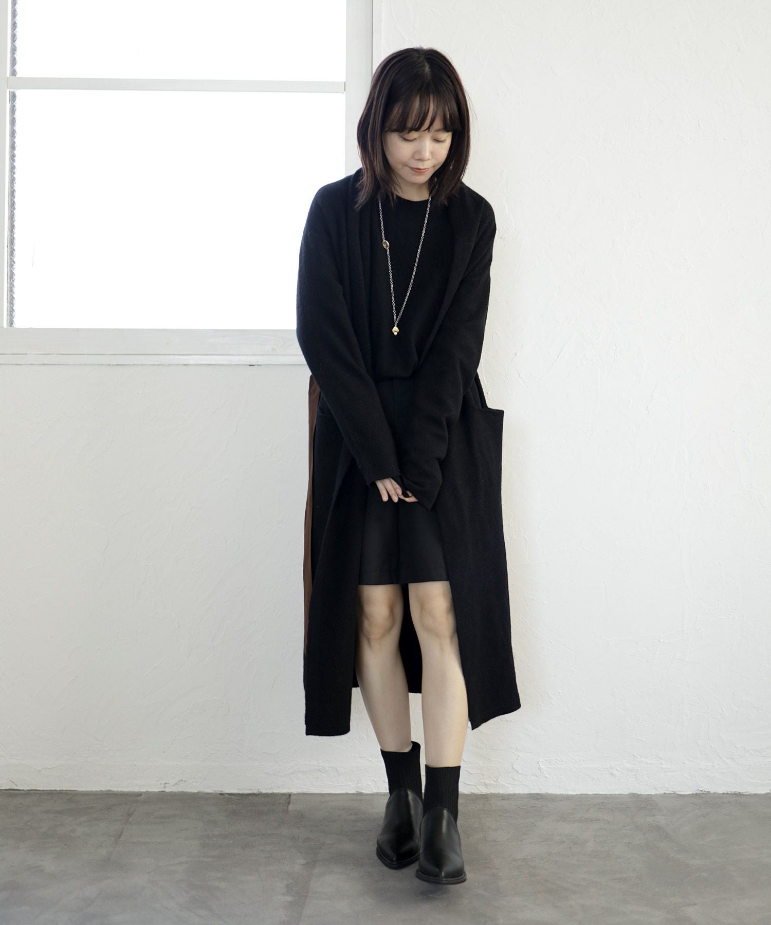 ニットコンビローヒールショートブーツ