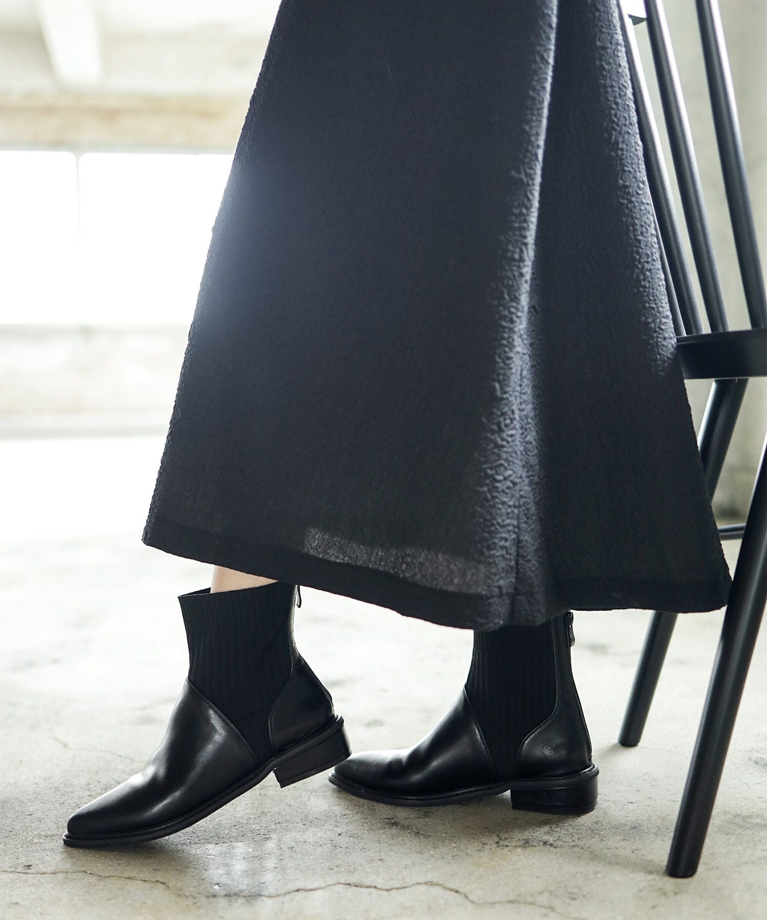 ニットコンビローヒールショートブーツ