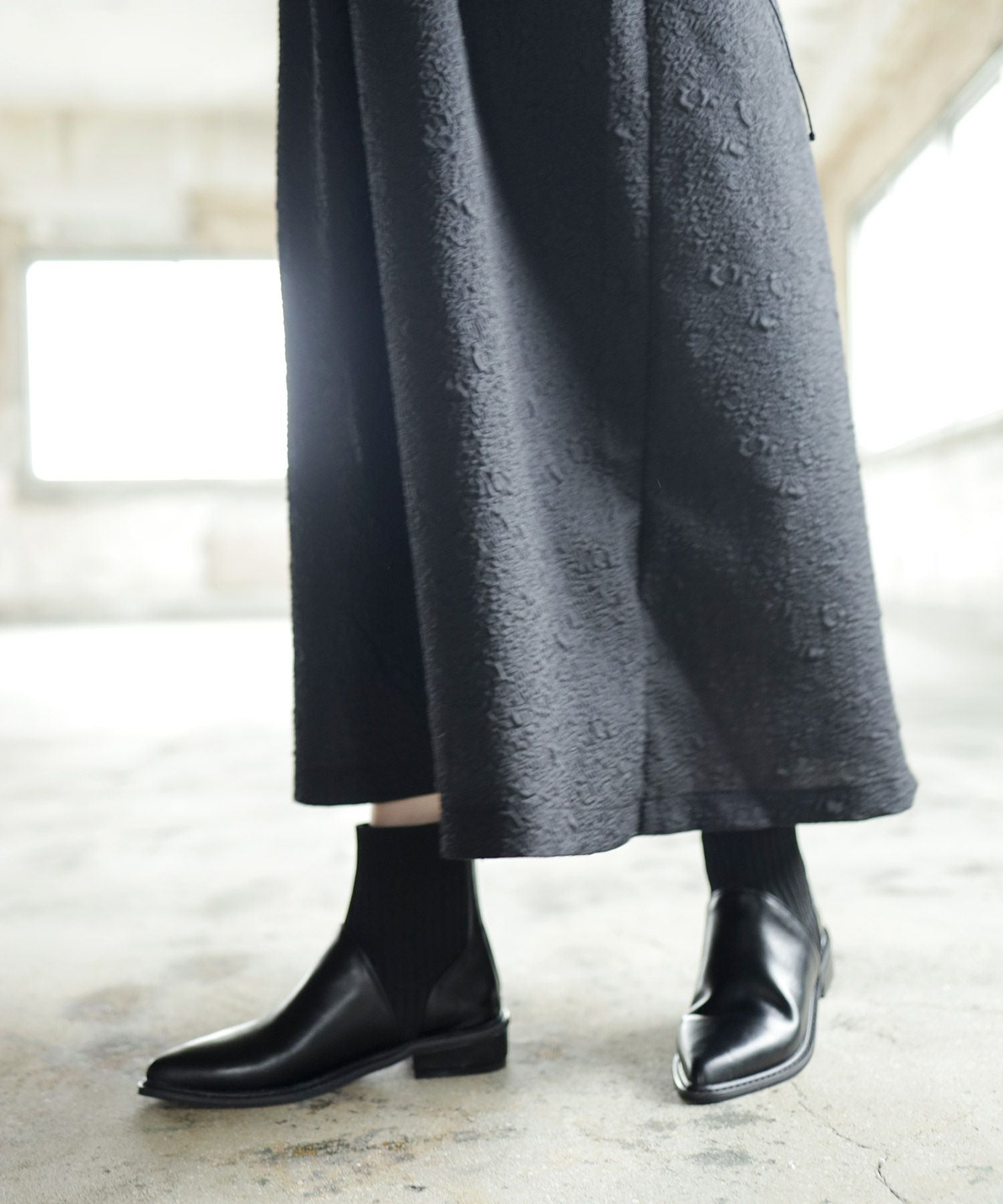 ニットコンビローヒールショートブーツ