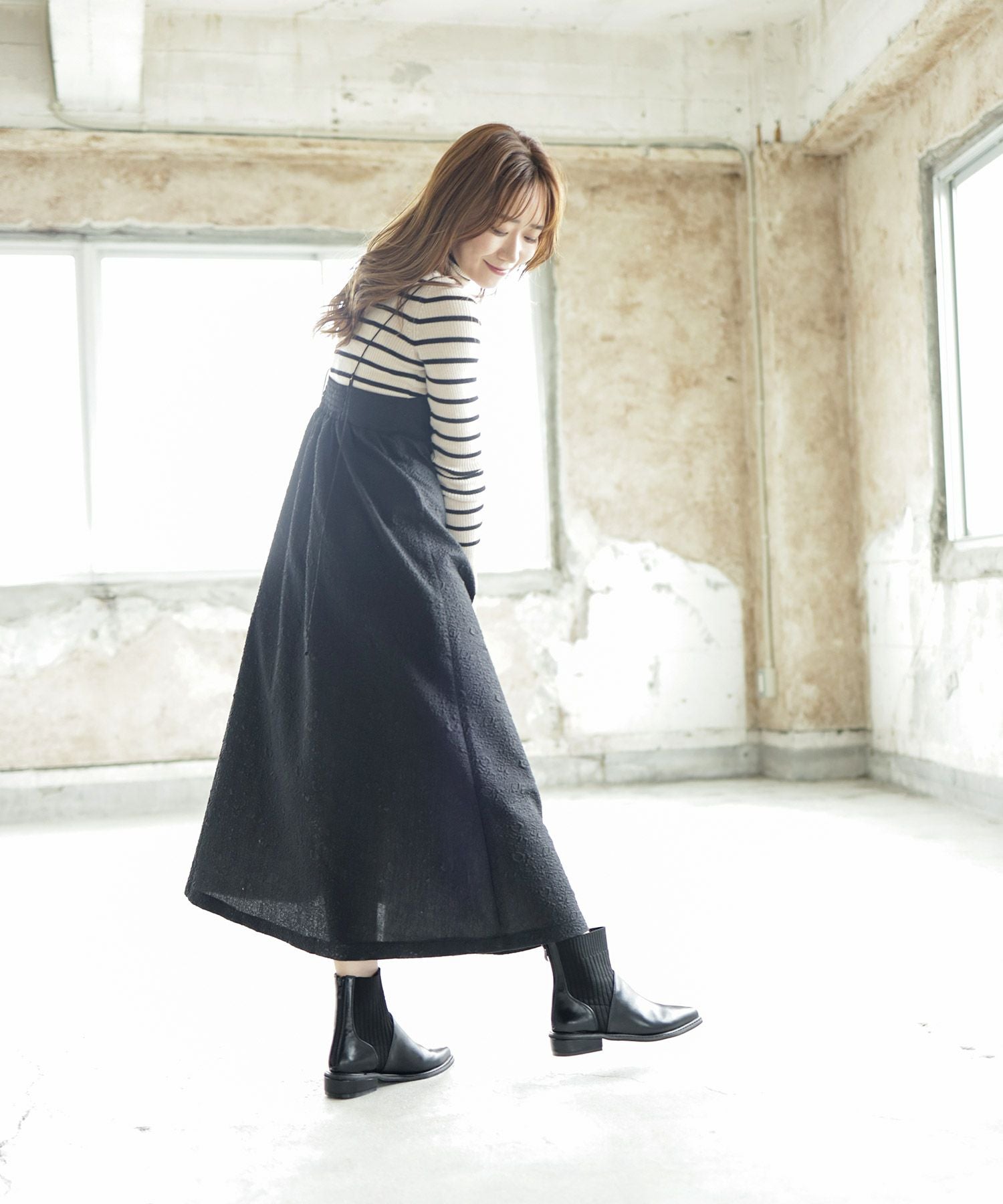 ニットコンビローヒールショートブーツ