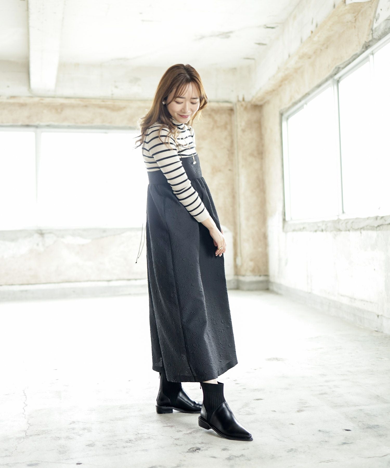 ニットコンビローヒールショートブーツ