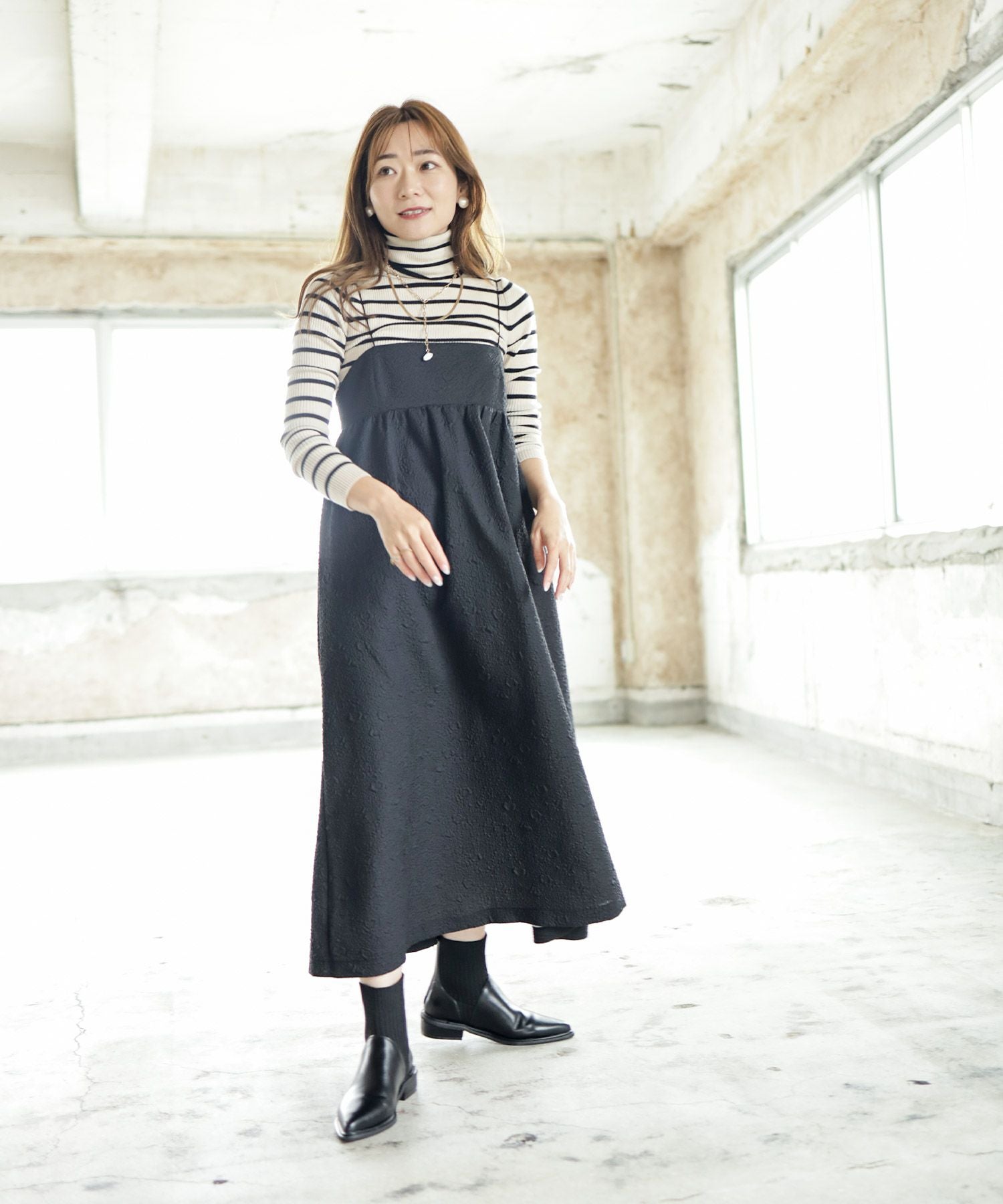 ニットコンビローヒールショートブーツ