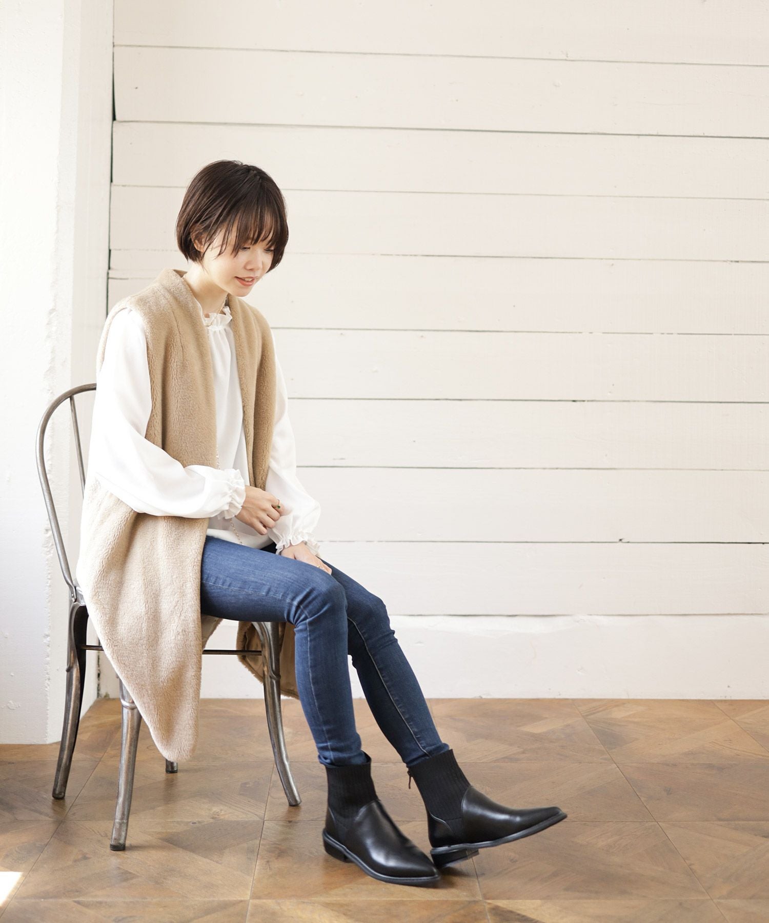 ニットコンビローヒールショートブーツ