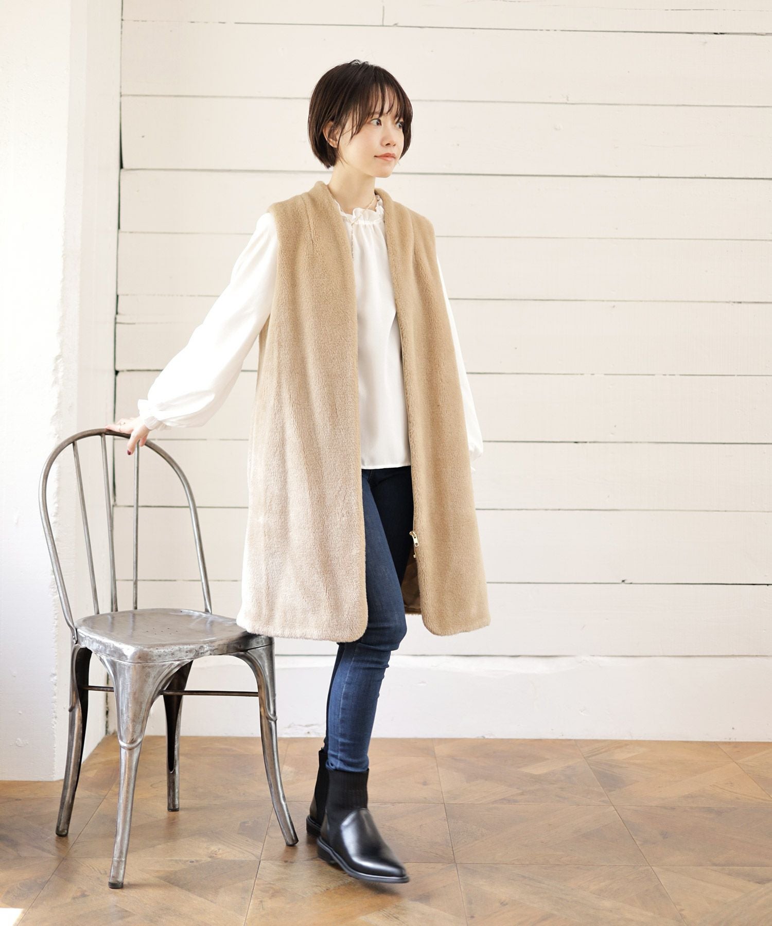 ニットコンビローヒールショートブーツ