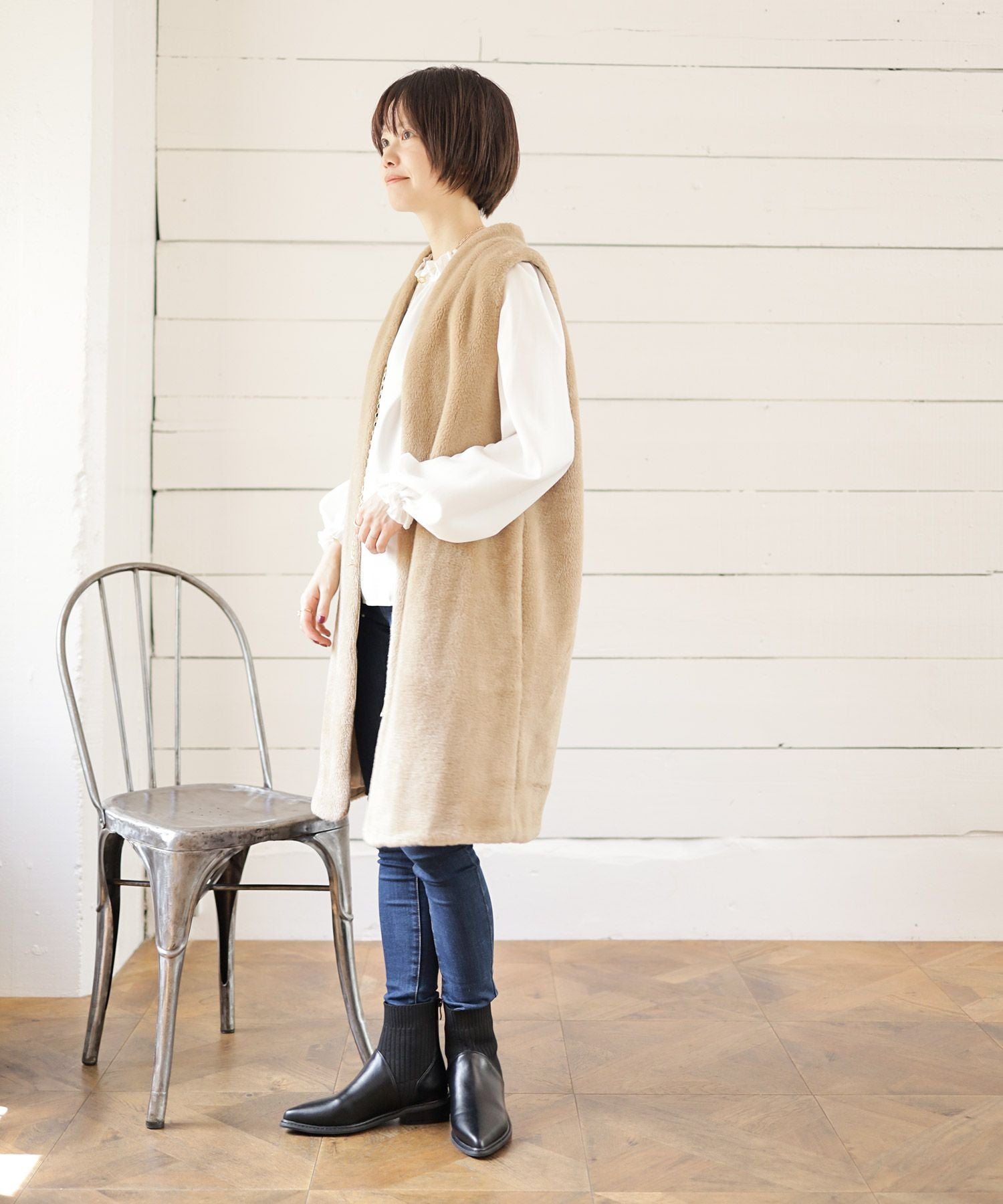 ニットコンビローヒールショートブーツ