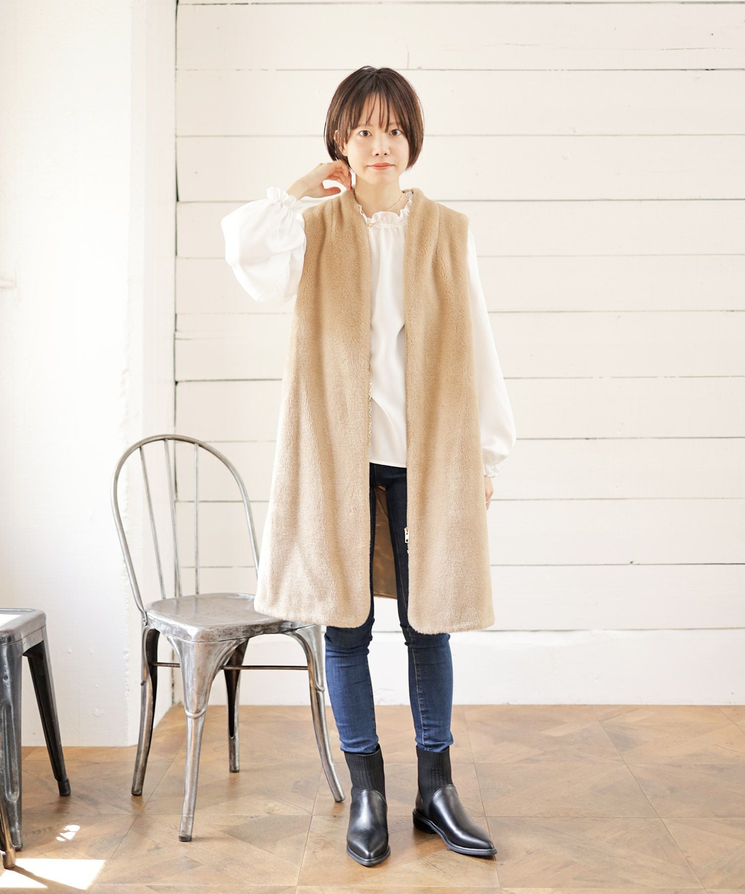 ニットコンビローヒールショートブーツ