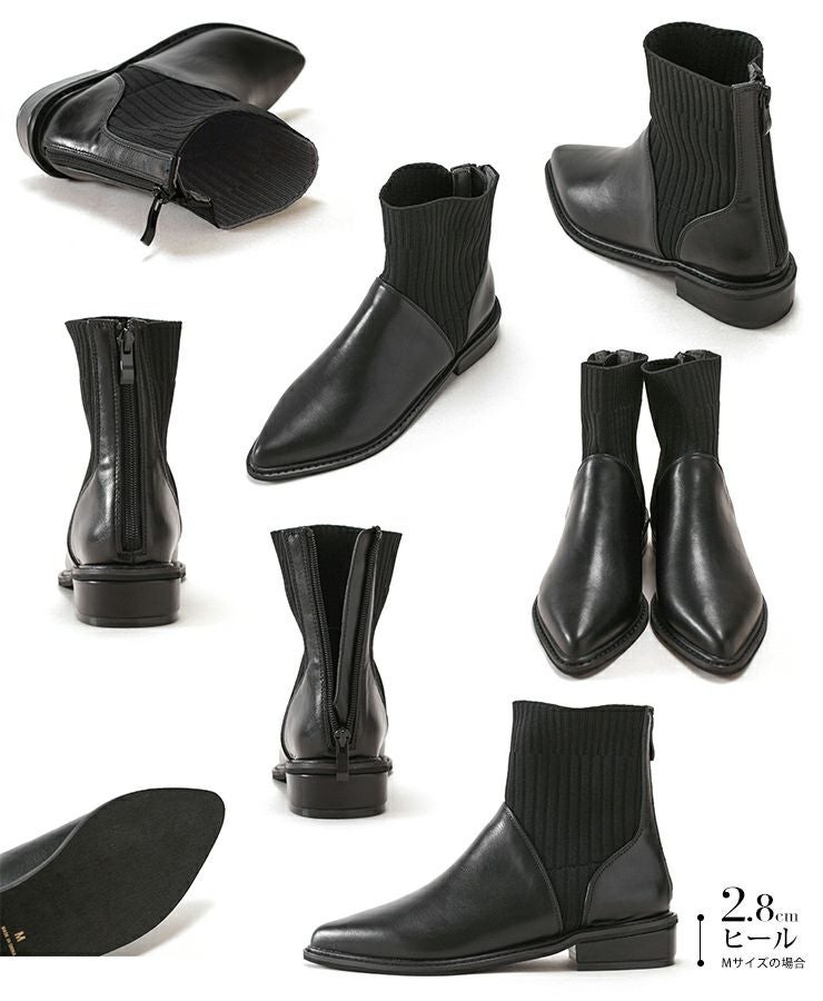 ニットコンビローヒールショートブーツ