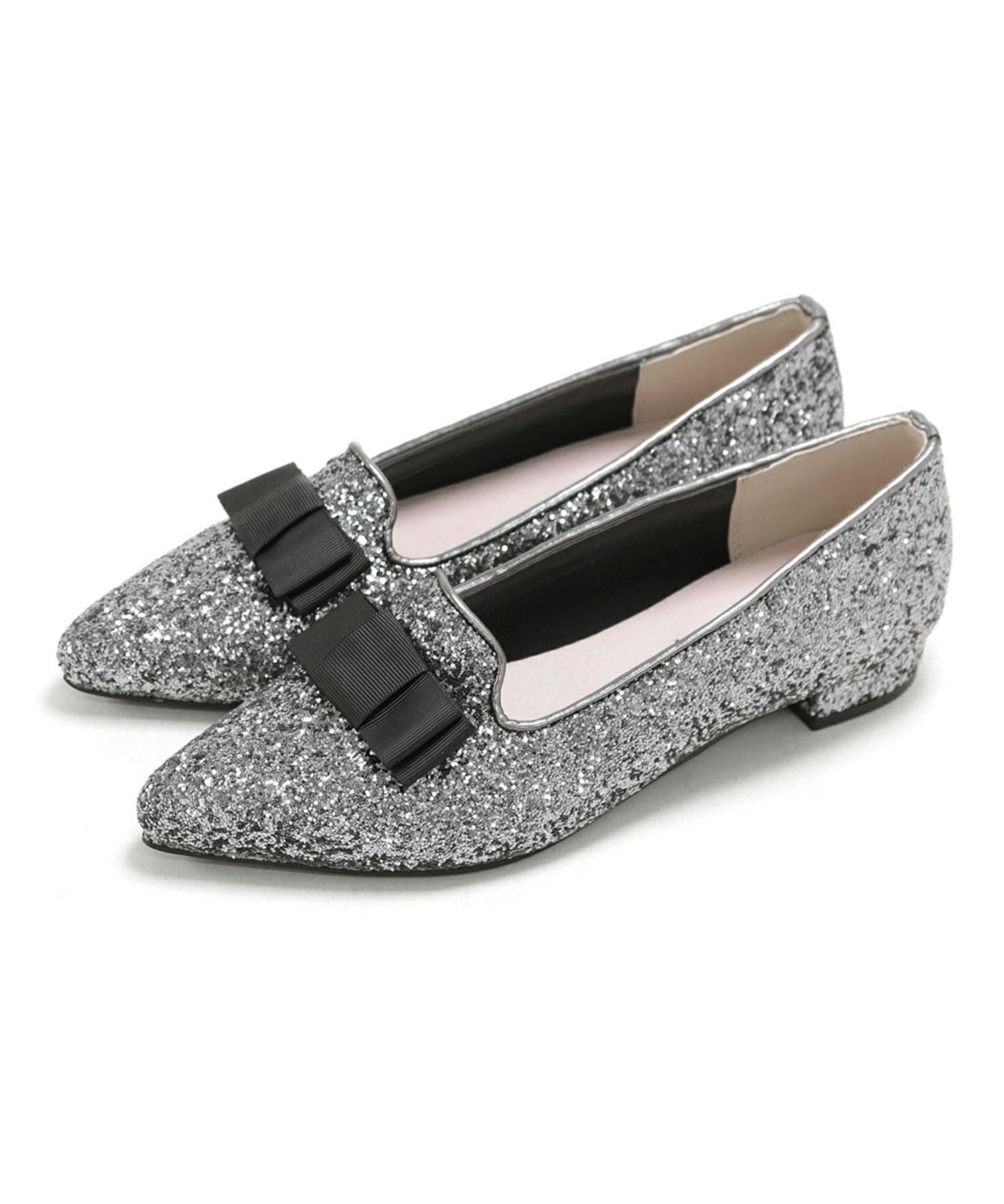 ポインテッドトゥローヒールリボンローファーパンプス 一部4月上旬入荷予定