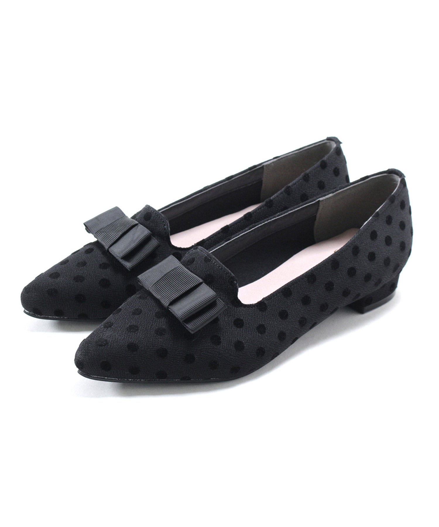 ポインテッドトゥローヒールリボンローファーパンプス 一部4月上旬入荷予定